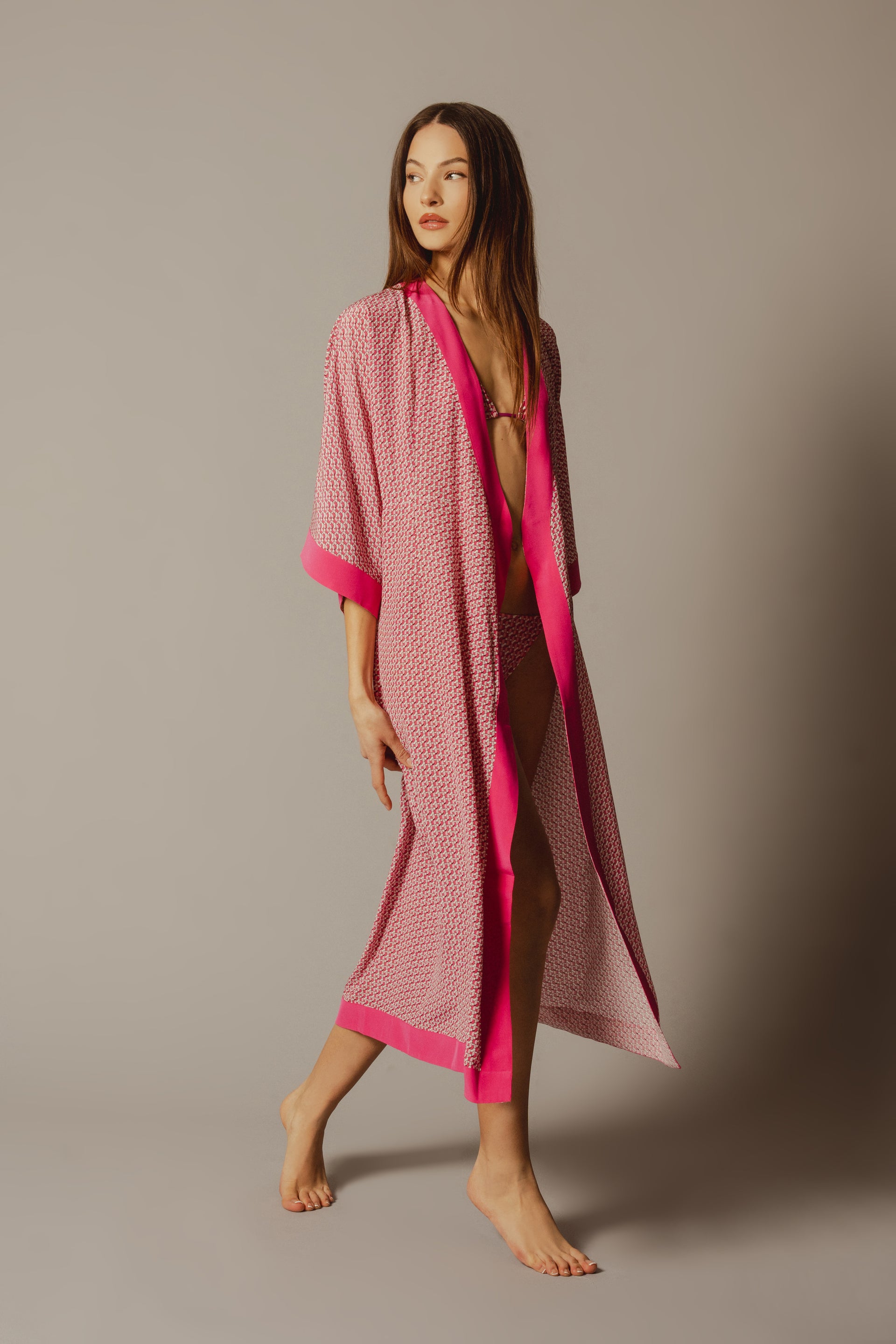 ANNA Kimono SILK JZ Pattern Long JZ Pink