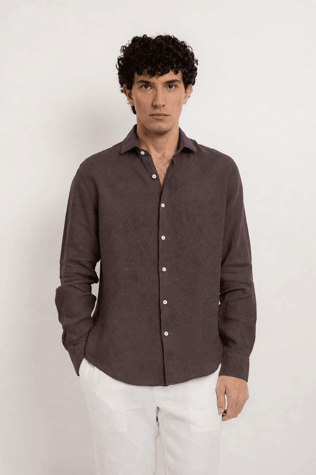 Jacques Linen Shirt in Seal Brown - Shirts - Jacques Zolty Saint Barths