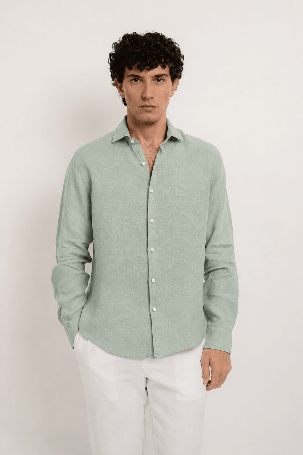 Jacques Linen Shirt in Sage - Shirts - Jacques Zolty Saint Barths