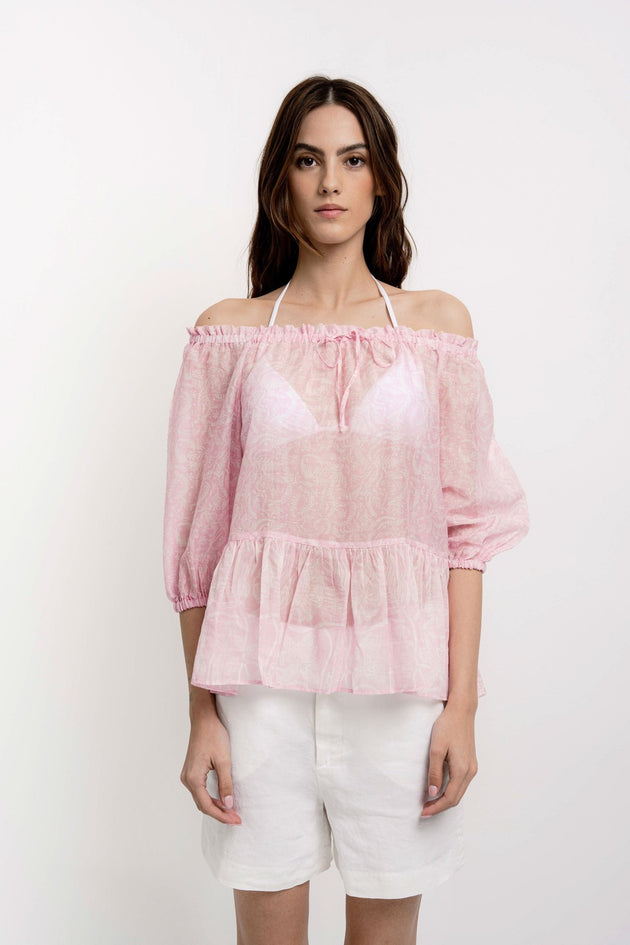 CHRISTY Round Collar Shirt Silky Cotton VM Print - Shirts - Jacques Zolty Saint Barths