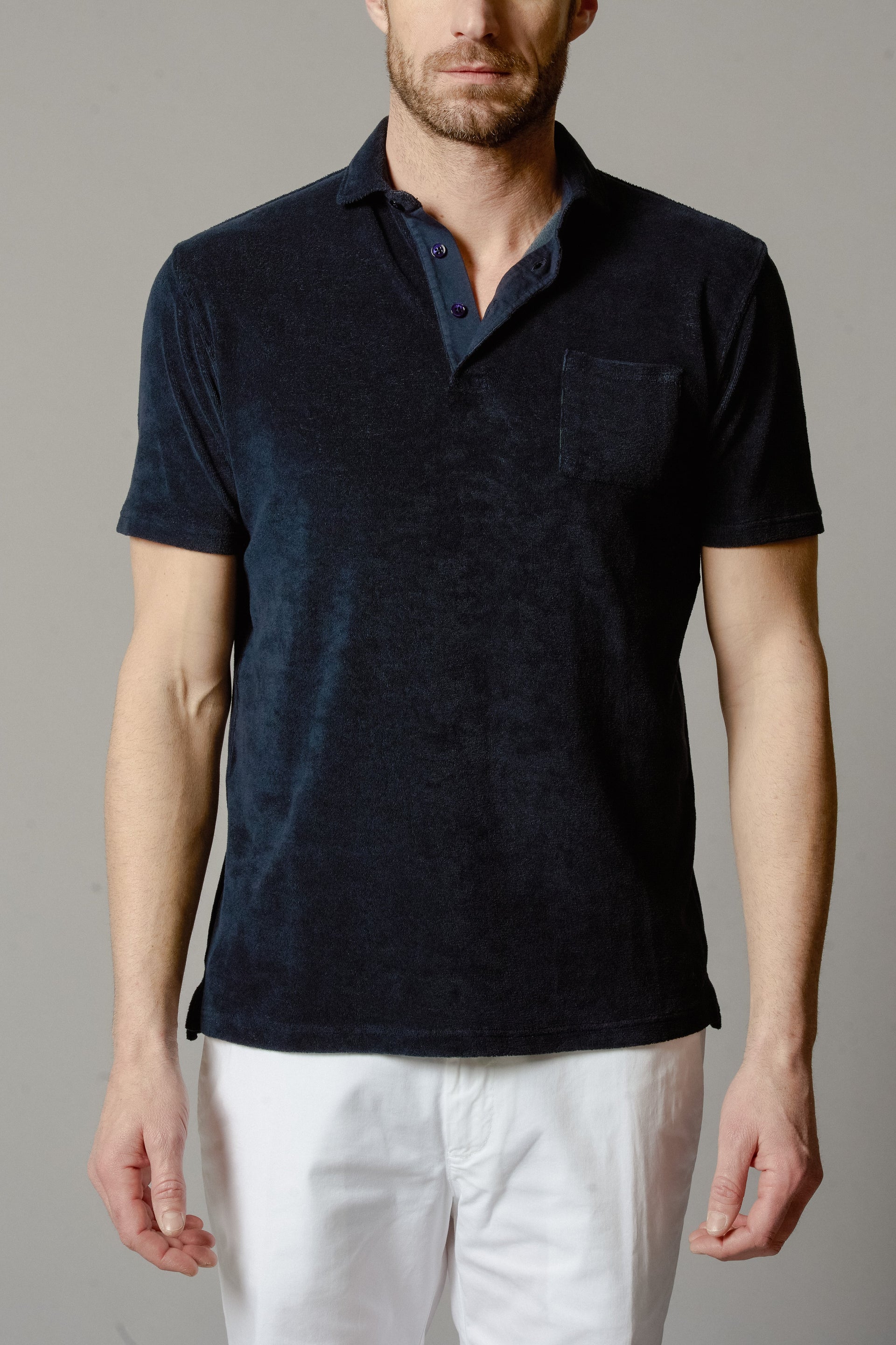 PIERRE Mens Terry Cotton Polo Solid Colors