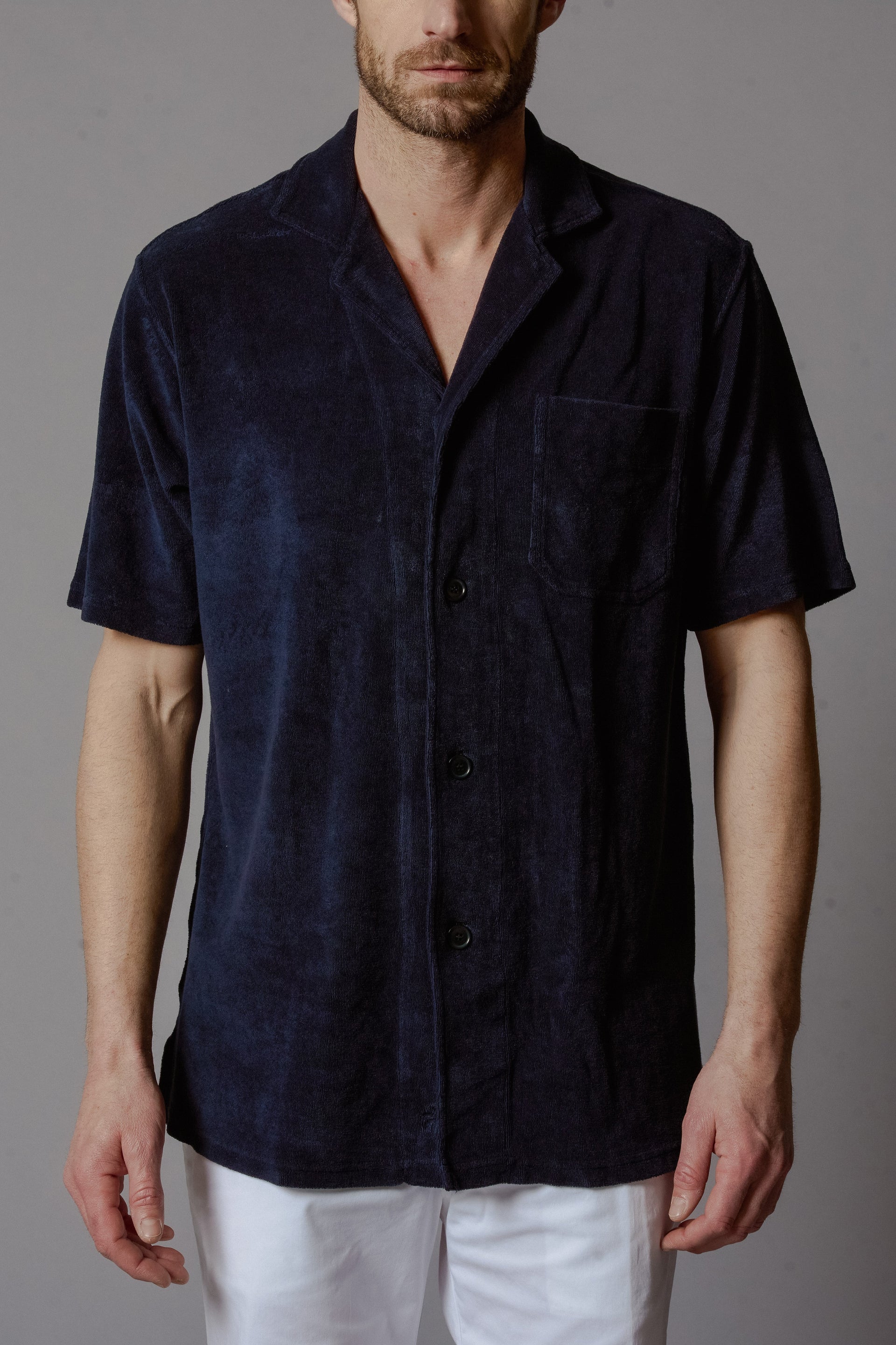 OLIVIER Mens Terry Cotton Shirt Solid Colors
