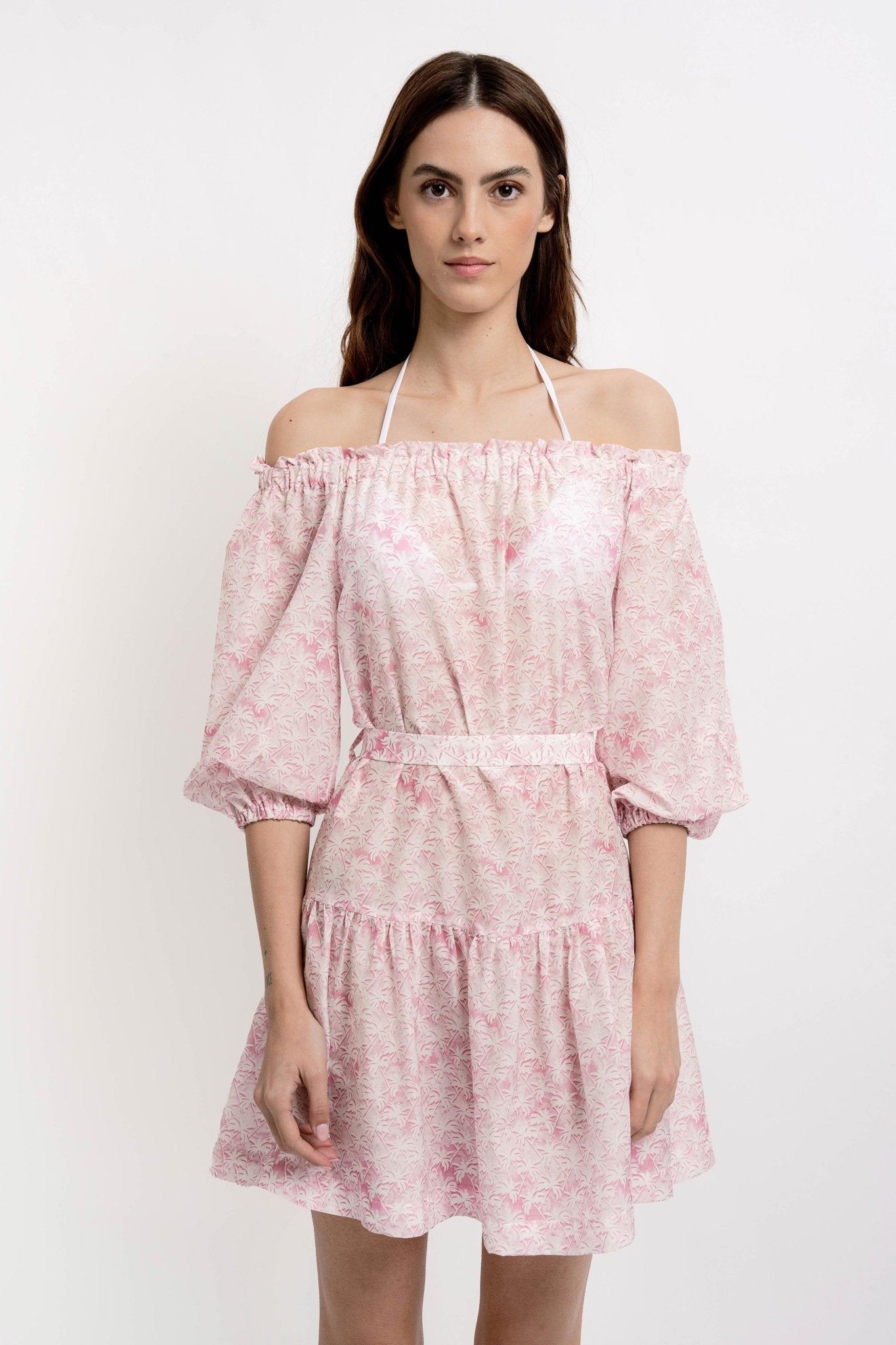 GISELLE Women's Short Dress Palms Print - Dresses - Jacques Zolty Saint Barths