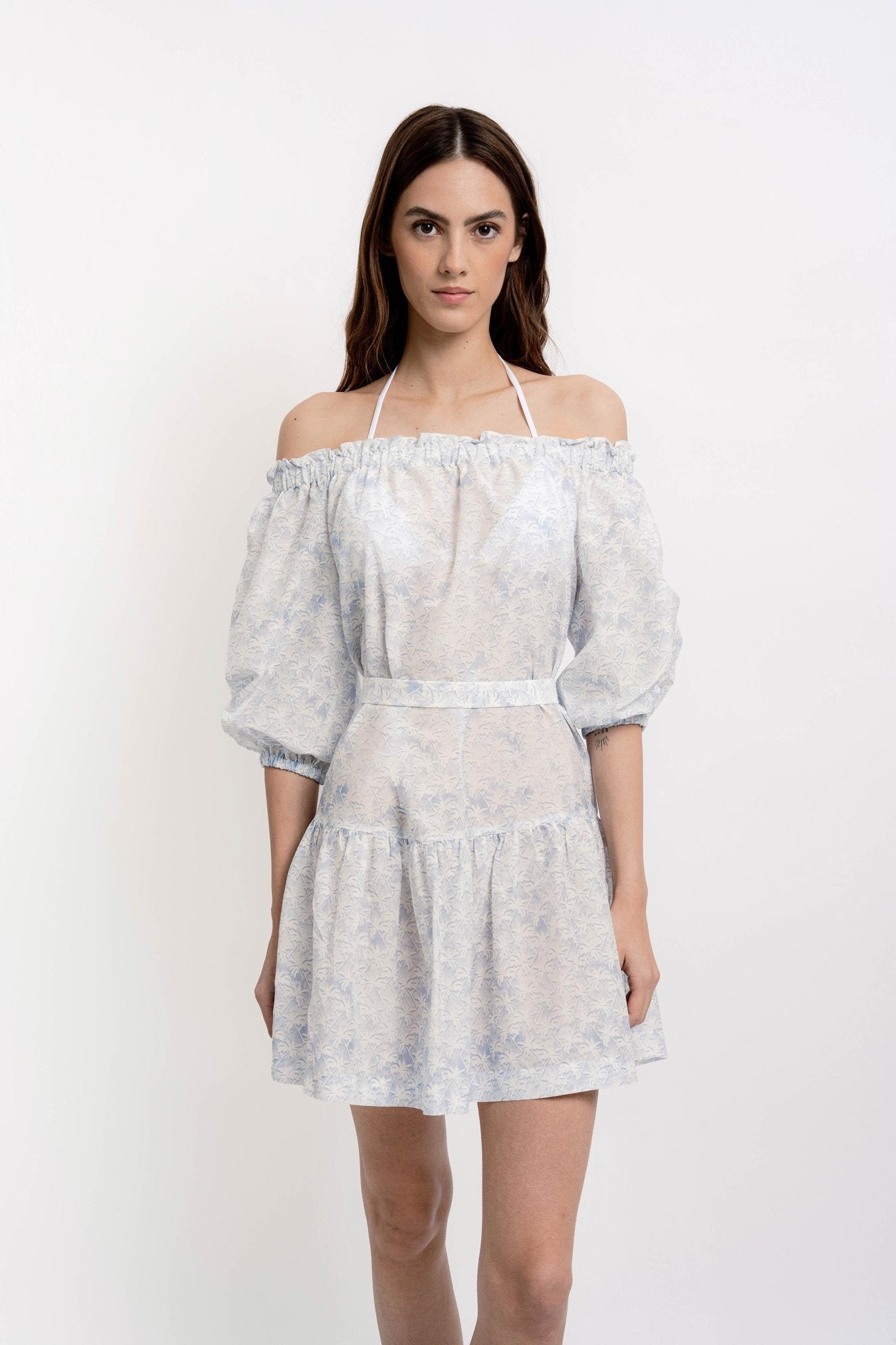 GISELLE Women's Short Dress Palms Print - Dresses - Jacques Zolty Saint Barths
