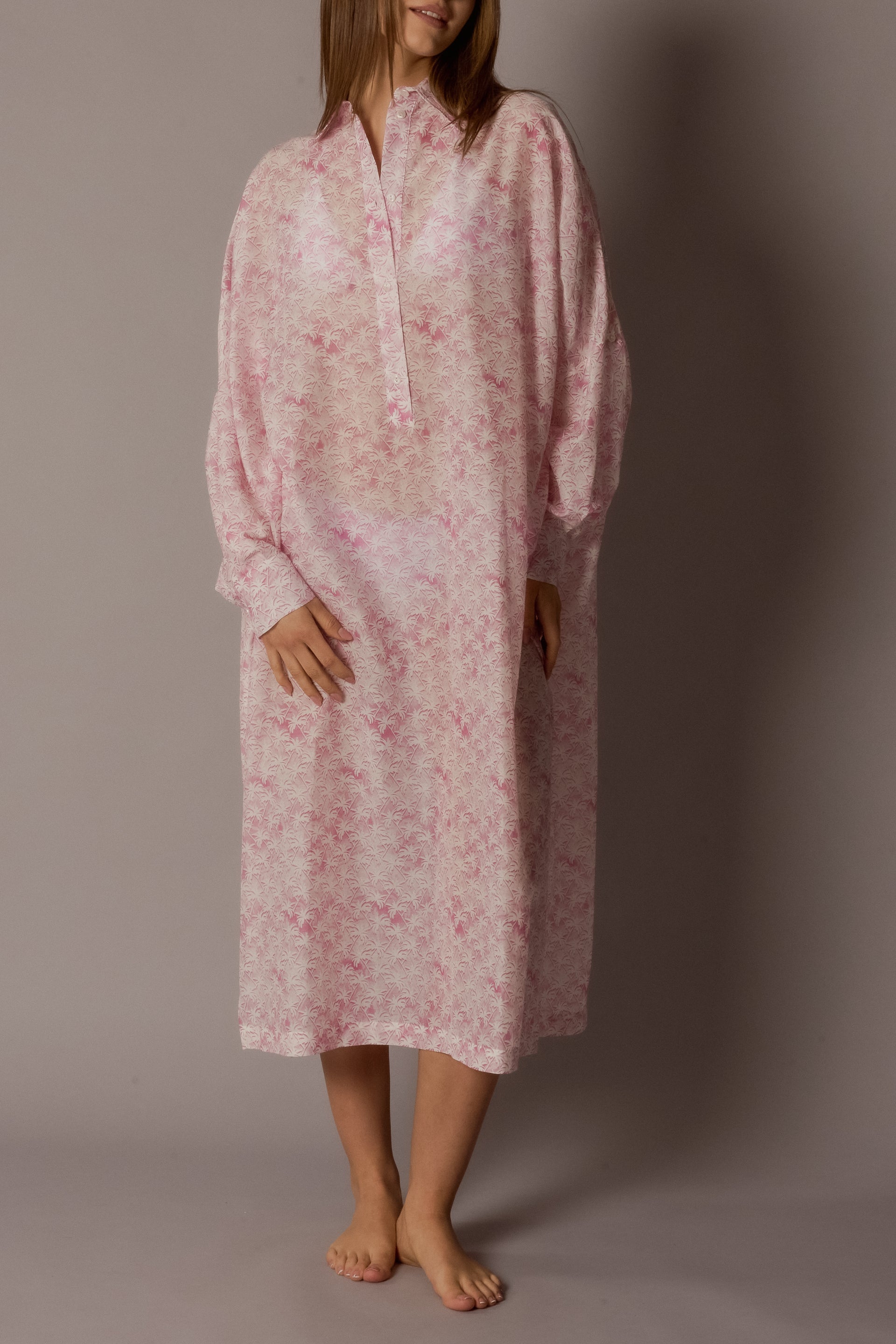 KATE Womens Long Shirt Dress Palms Print 2 Colors