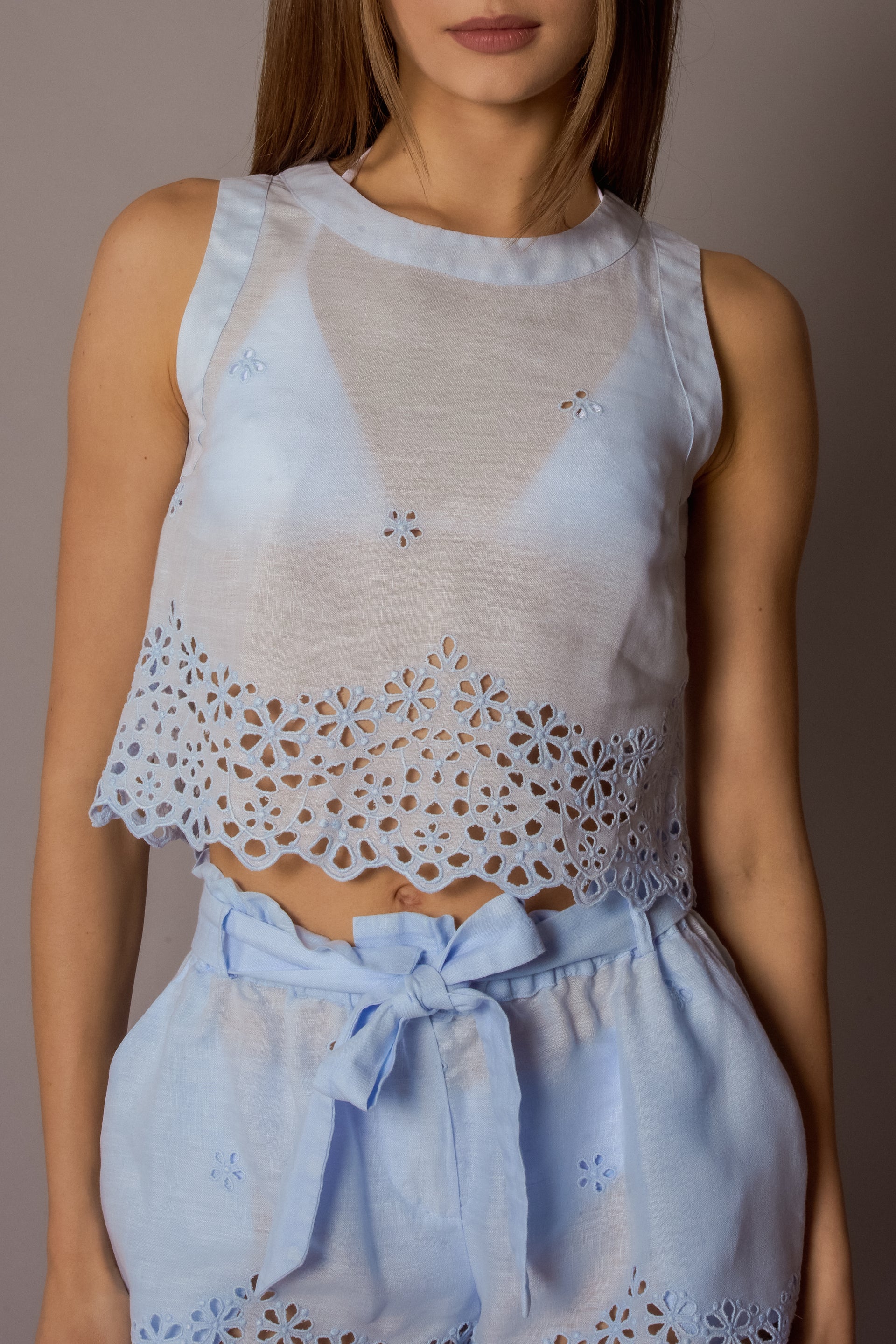 TINA Womens Tina Sleeveless Top Linen Broderie Several Colors