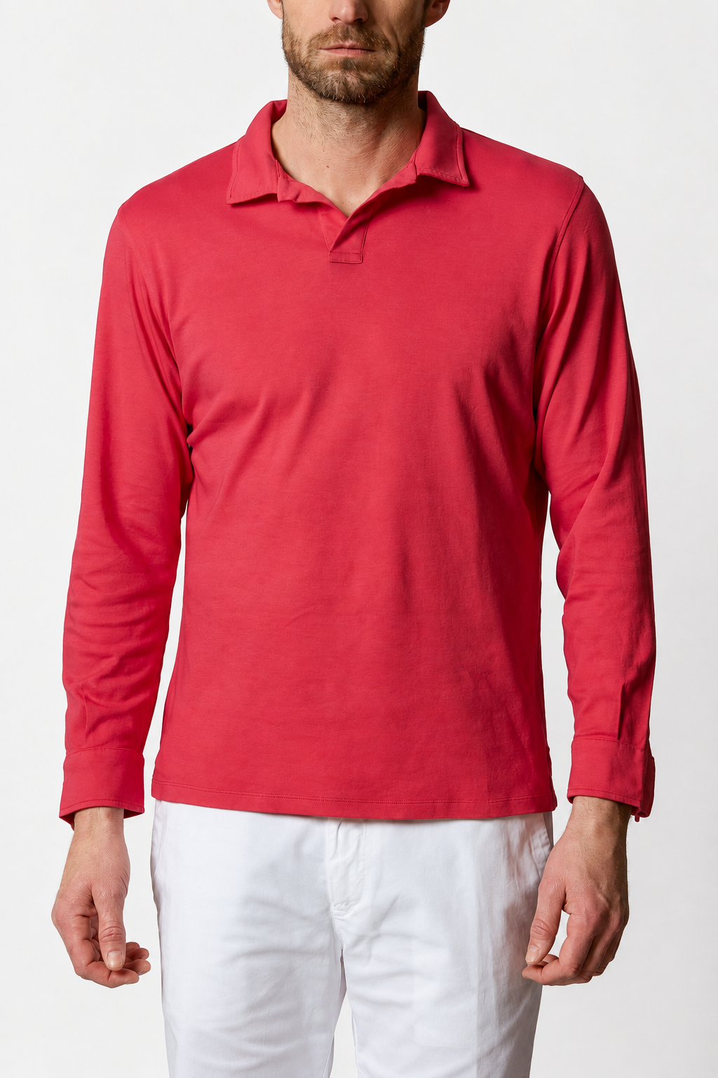 Paul Cotton Polo Long Sleeve in Coral Red