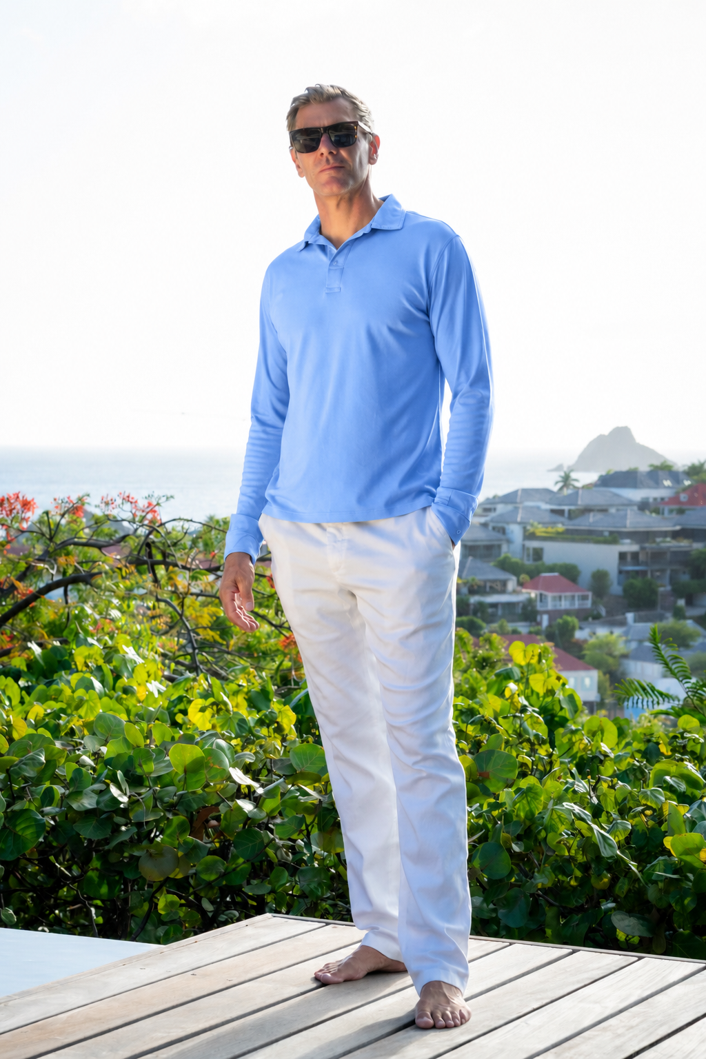 Paul Cotton Polo Long Sleeve in Sky Blue