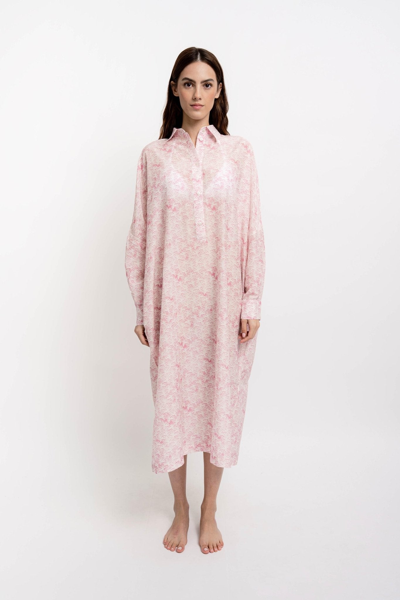 KATE Long Shirt Dress Palms Print - Dresses - Jacques Zolty Saint Barths