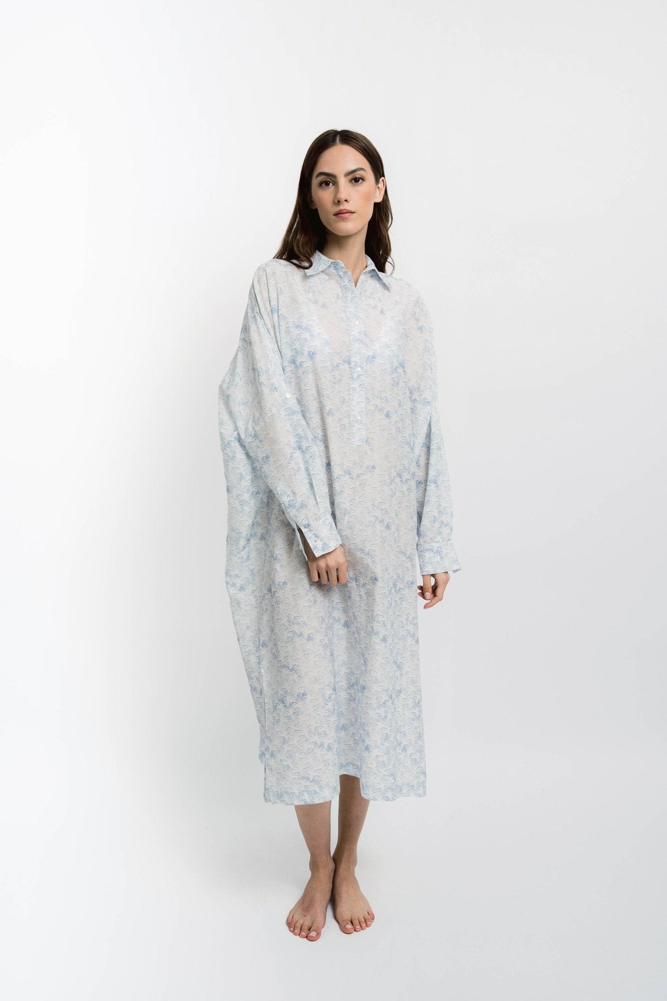 KATE Long Shirt Dress Palms Print - Dresses - Jacques Zolty Saint Barths