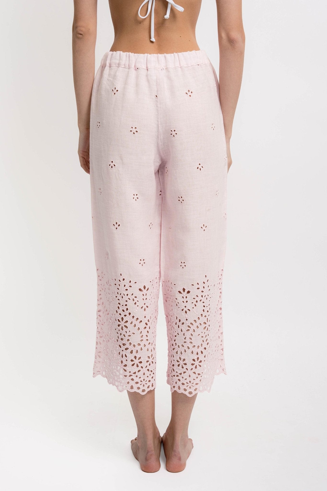 LINDA Women's Trousers Linen Broderie Light Pink - Pants - Jacques Zolty Saint Barths