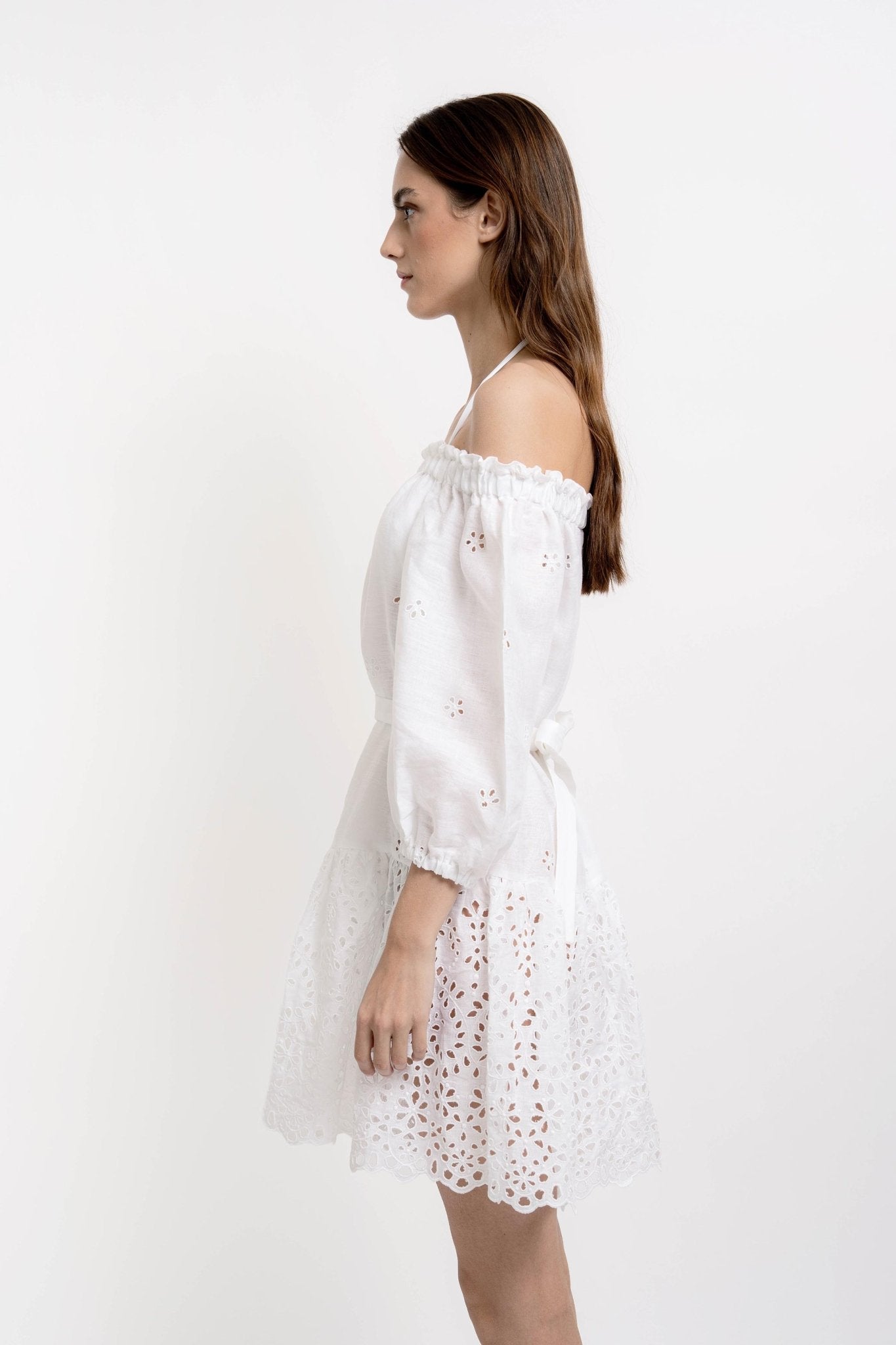GISELLE Women's Short Dress Linen Broderie White - Dresses - Jacques Zolty Saint Barths