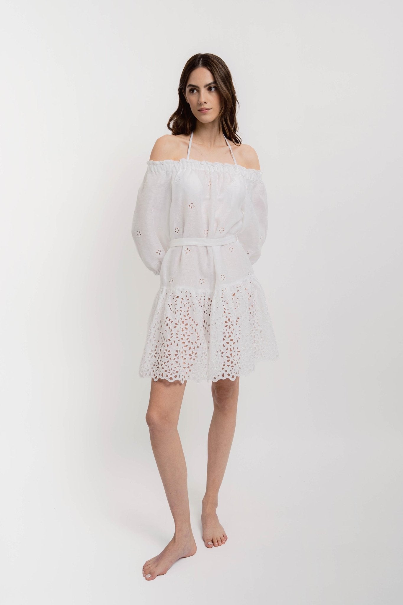 GISELLE Women's Short Dress Linen Broderie White - Dresses - Jacques Zolty Saint Barths