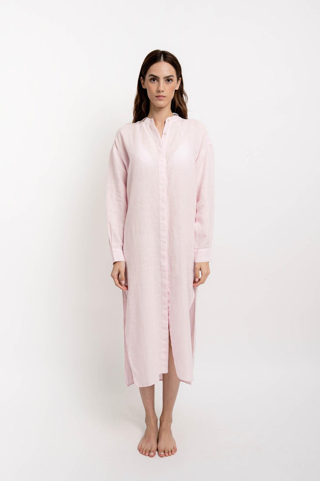KATE Long Shirt Dress Linen Pink - Dresses - Jacques Zolty Saint Barths