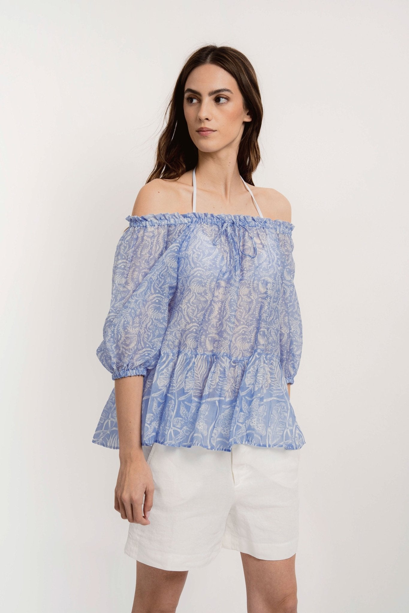 CHRISTY Round Collar Shirt Silky Cotton VM Print - Shirts - Jacques Zolty Saint Barths