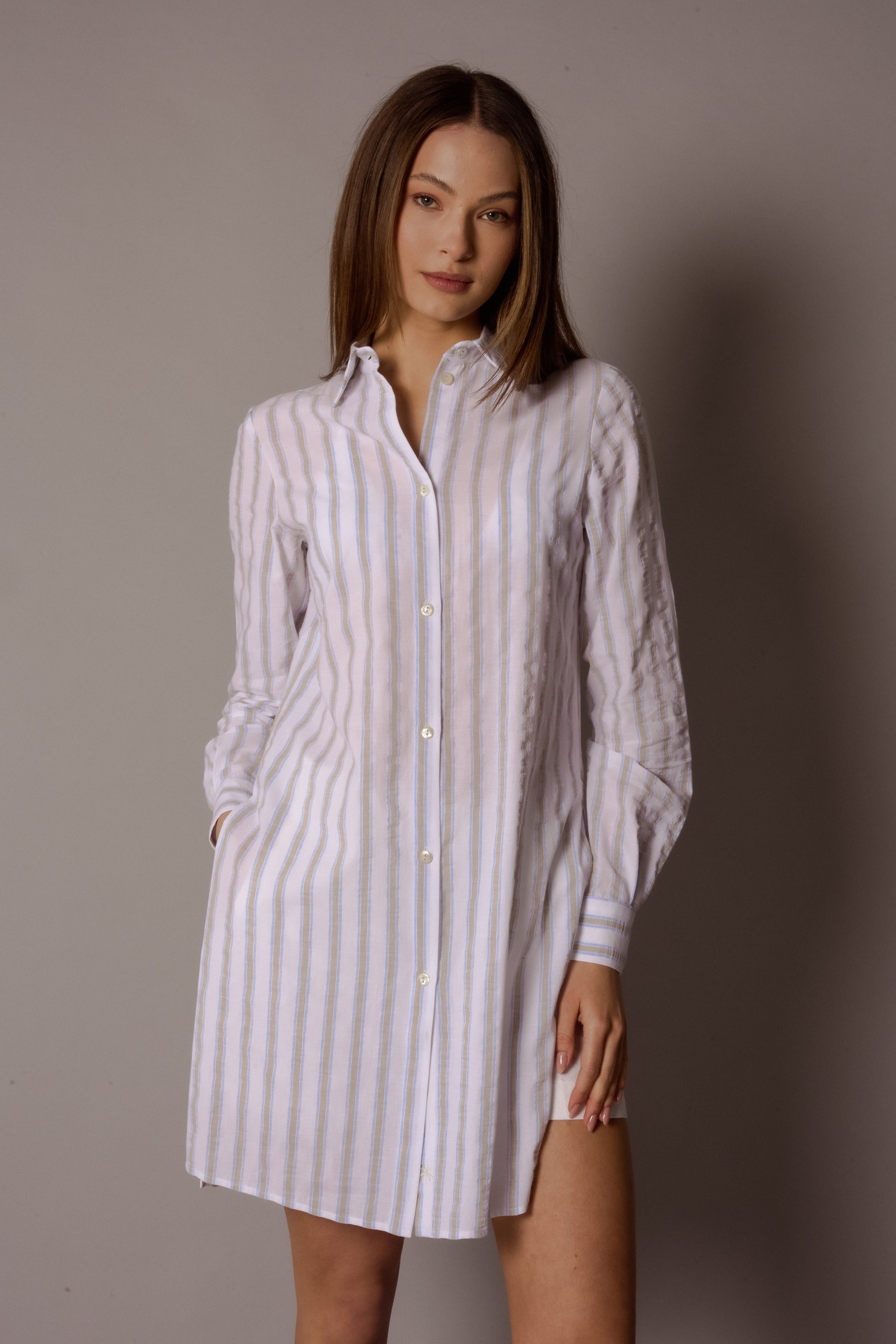 ALISHA Womens Long Striped Shirt