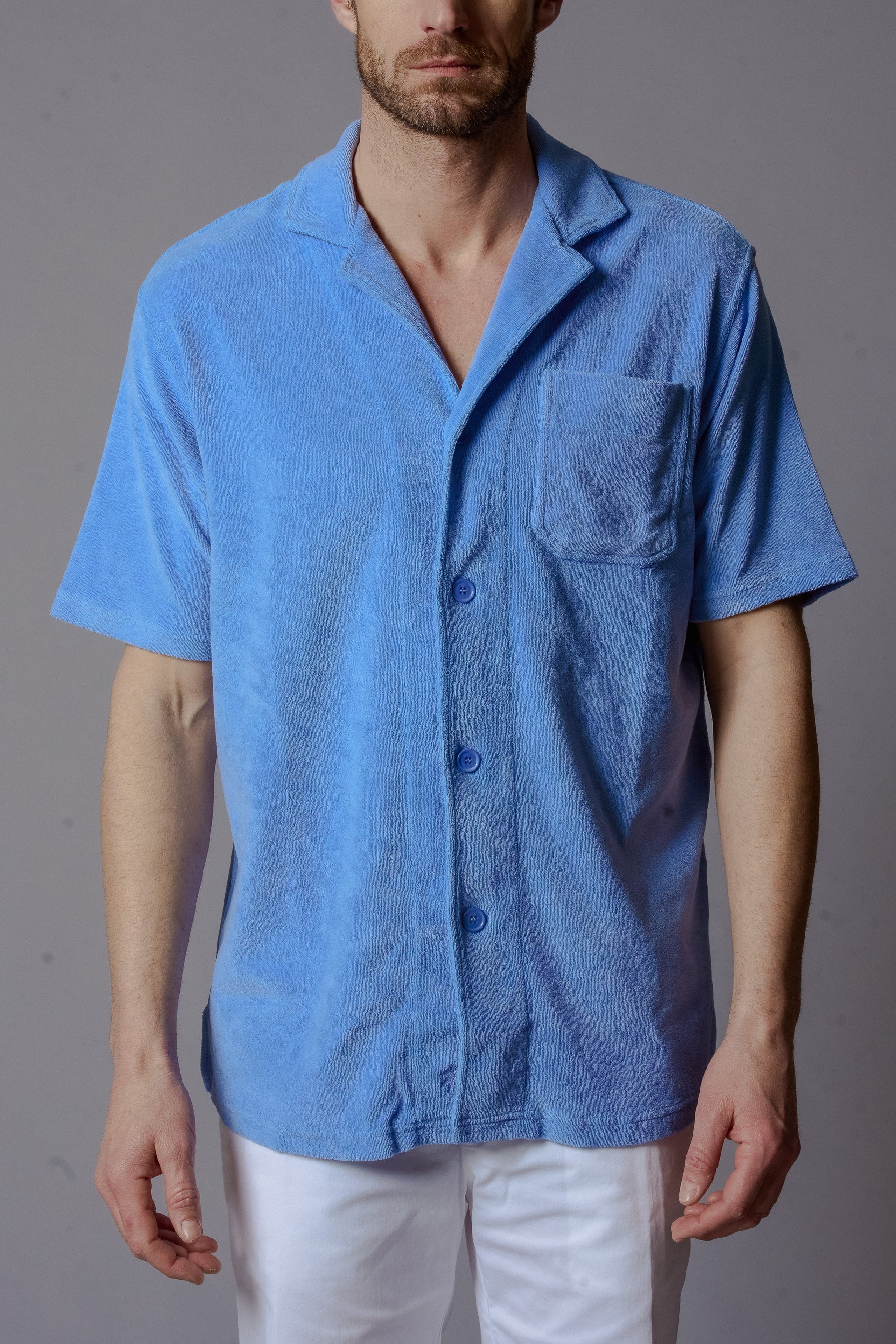 OLIVIER Mens Terry Cotton Shirt Solid Colors
