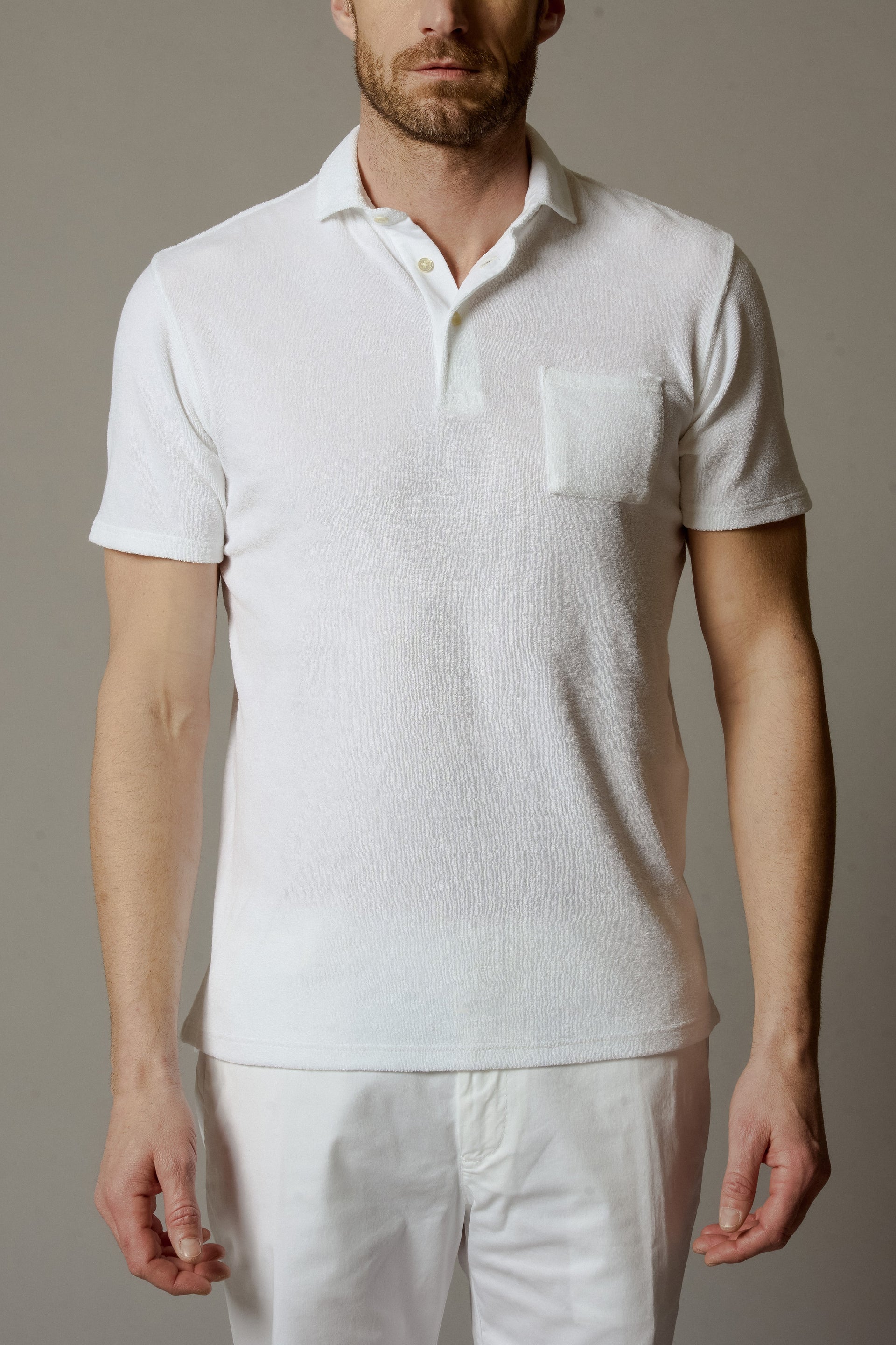 PIERRE Mens Terry Cotton Polo Solid Colors