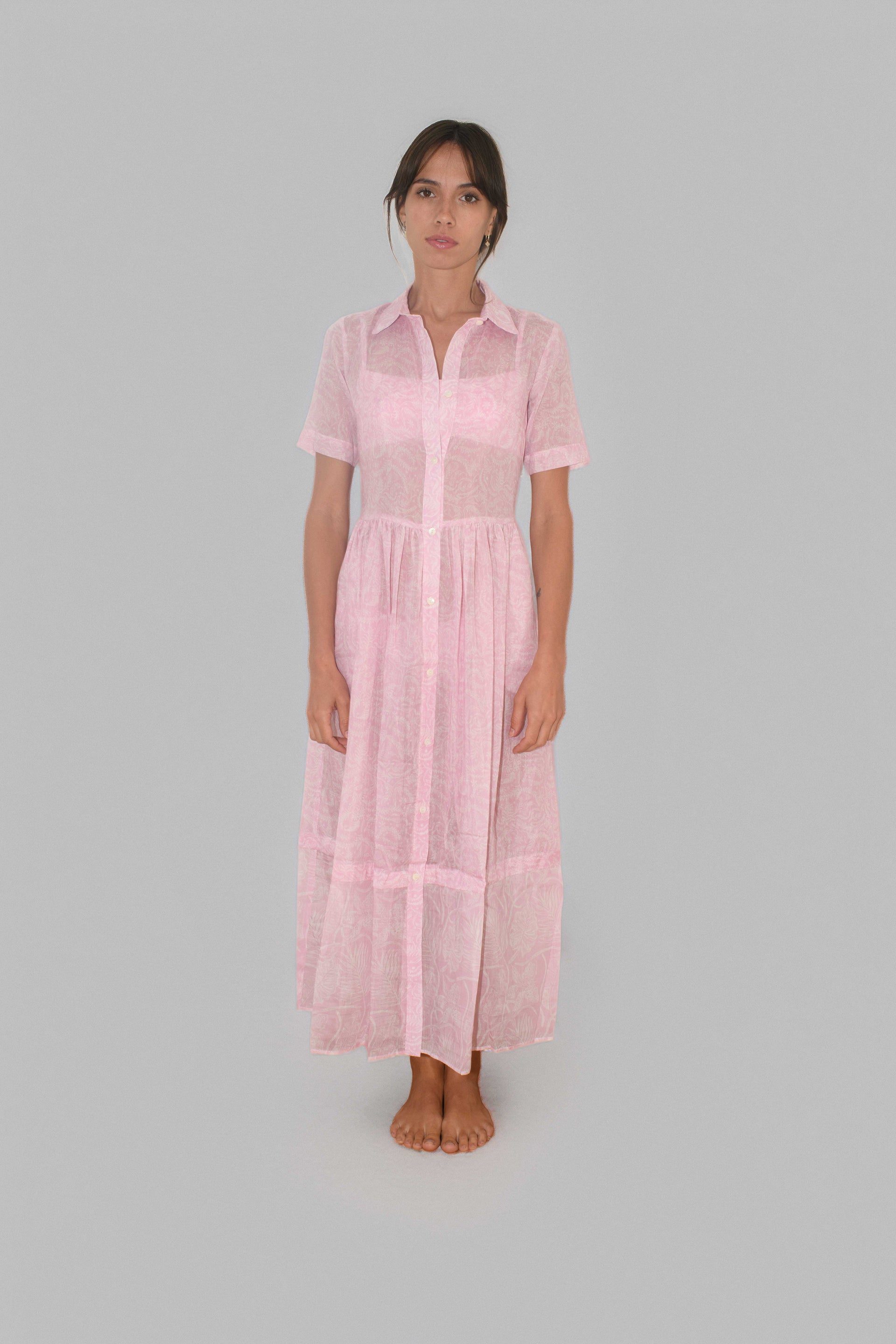 Sally Shirt Dress Silky Cotton Light Blue VM Print