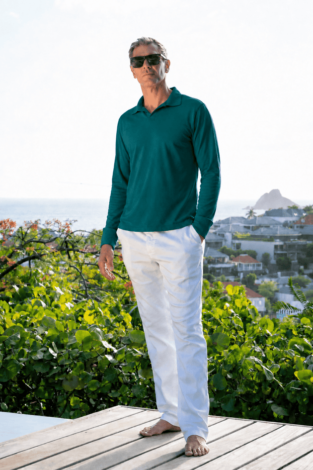 Paul Cotton Polo Long Sleeve in Forest Green - Polos - Jacques Zolty Saint Barths