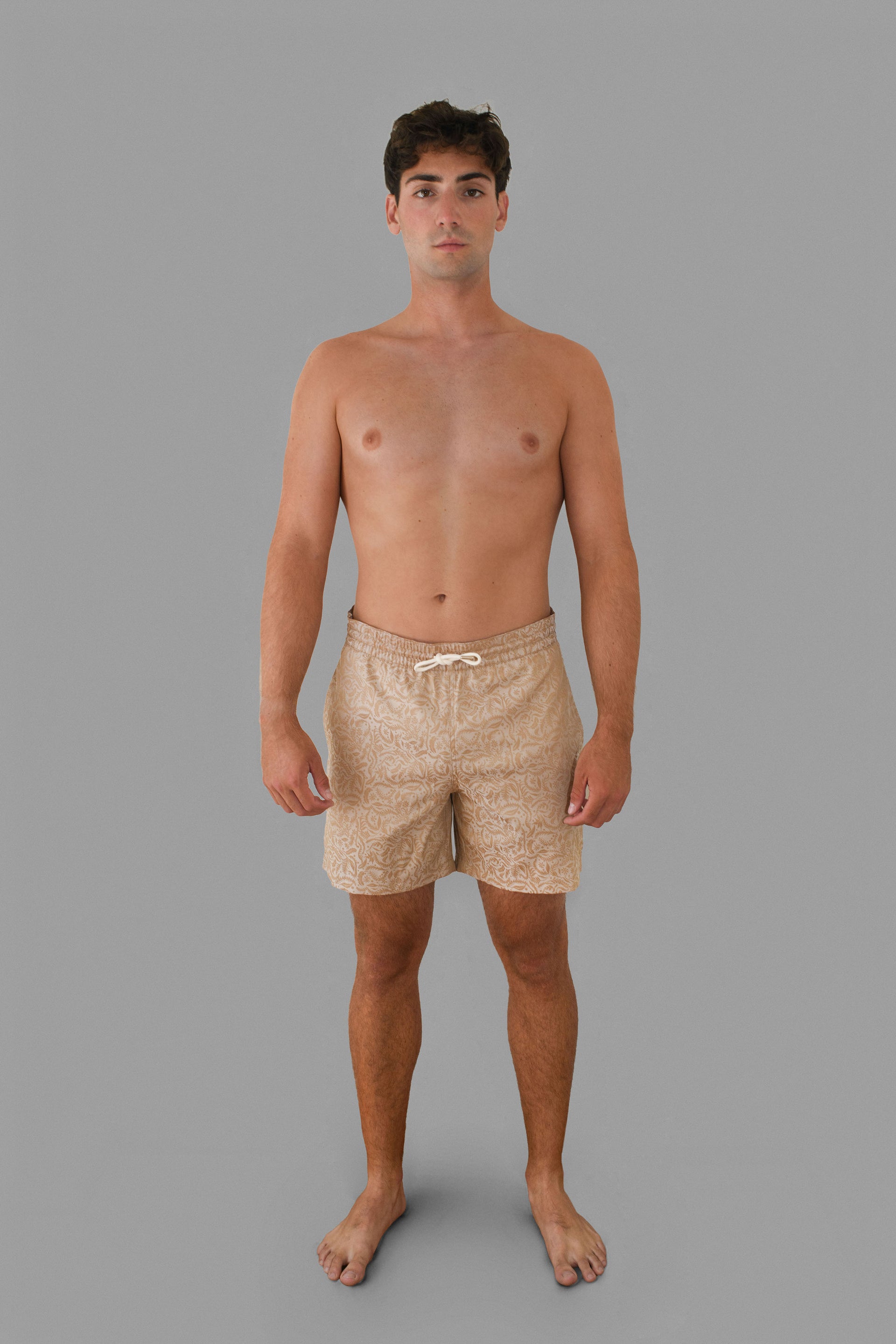 Albert Mens Swimwear Jacquard Print Beige