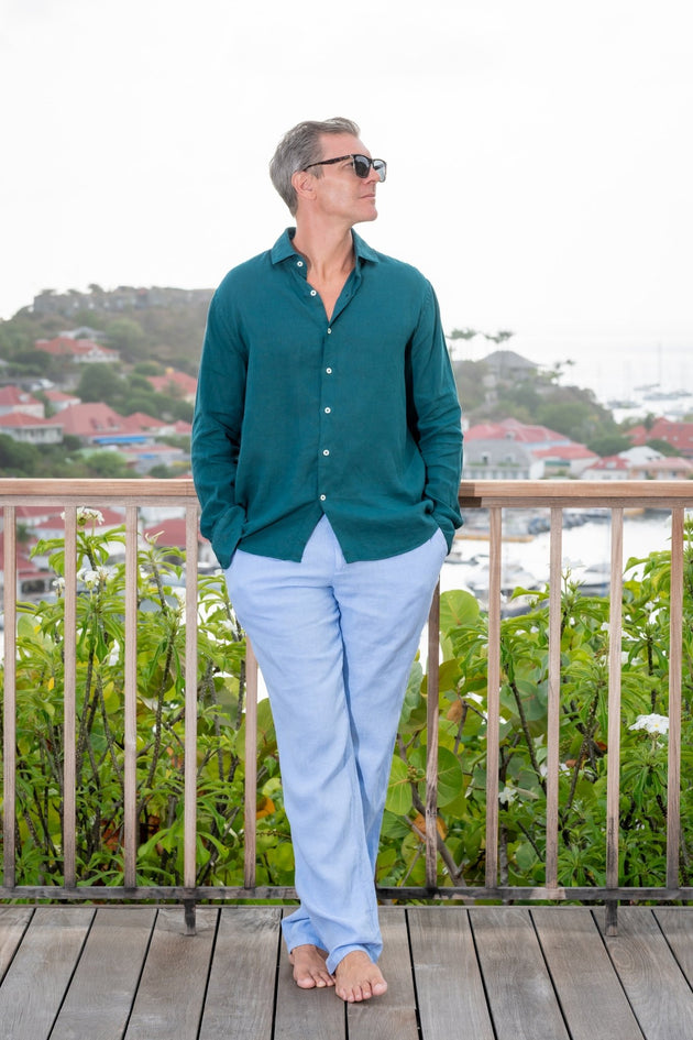 Nicolas Linen Trousers in Sky Blue - Pants - Jacques Zolty Saint Barths
