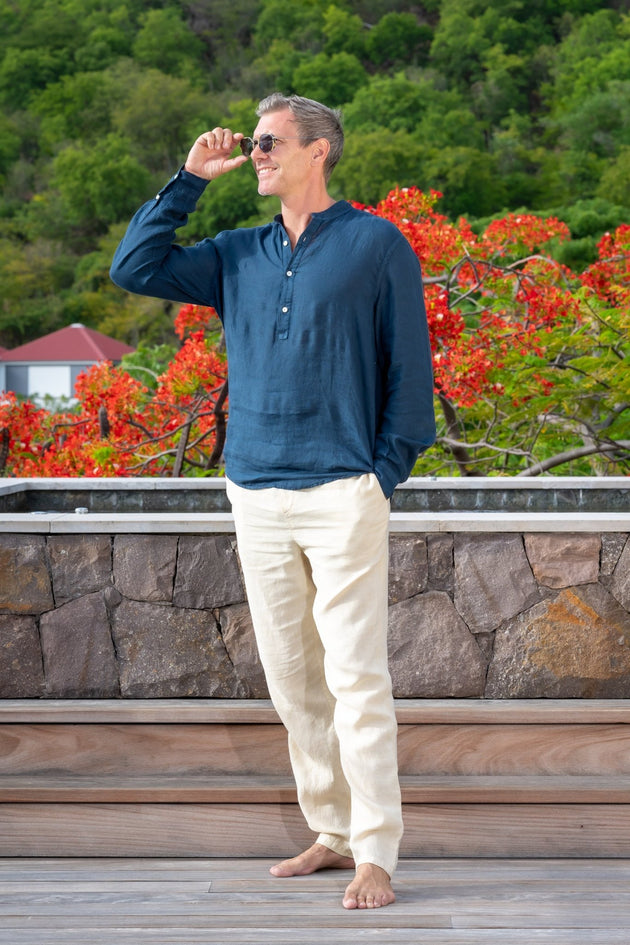 Noah Linen Trousers in Beige - Pants - Jacques Zolty Saint Barths