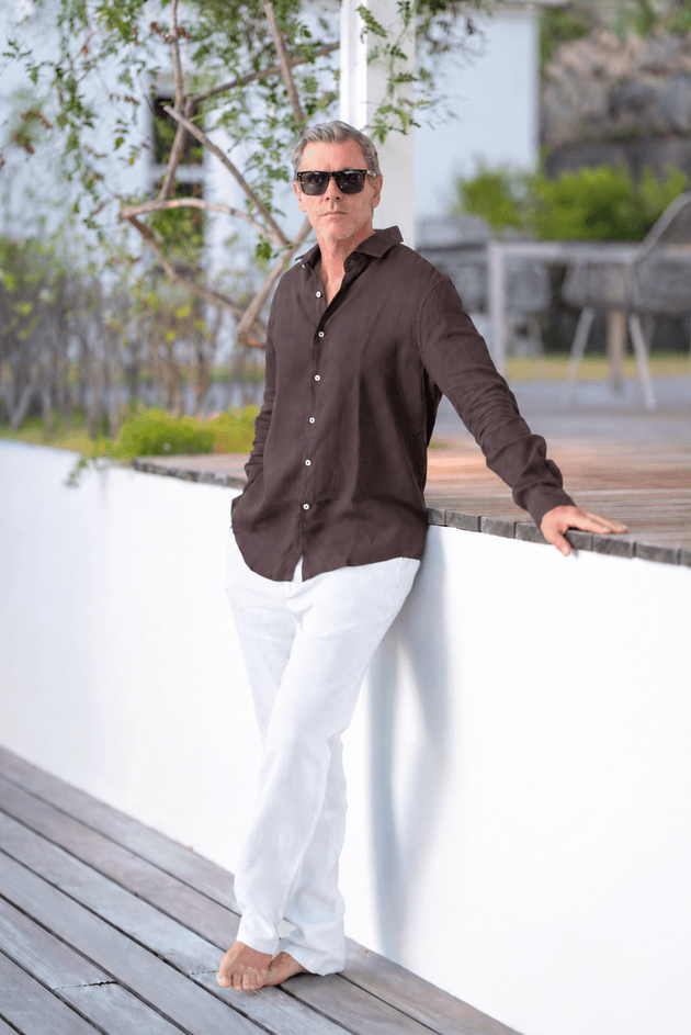 Jacques Linen Shirt in Seal Brown - Shirts - Jacques Zolty Saint Barths
