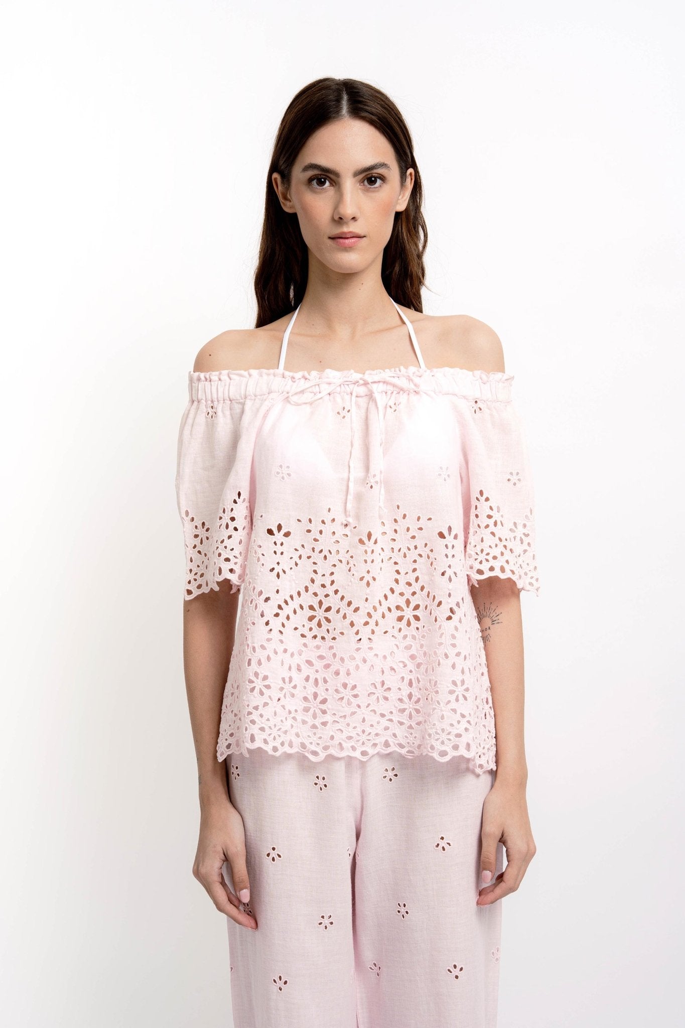 CHRISTY Round Collar Shirt Broidery Linen - Shirts - Jacques Zolty Saint Barths