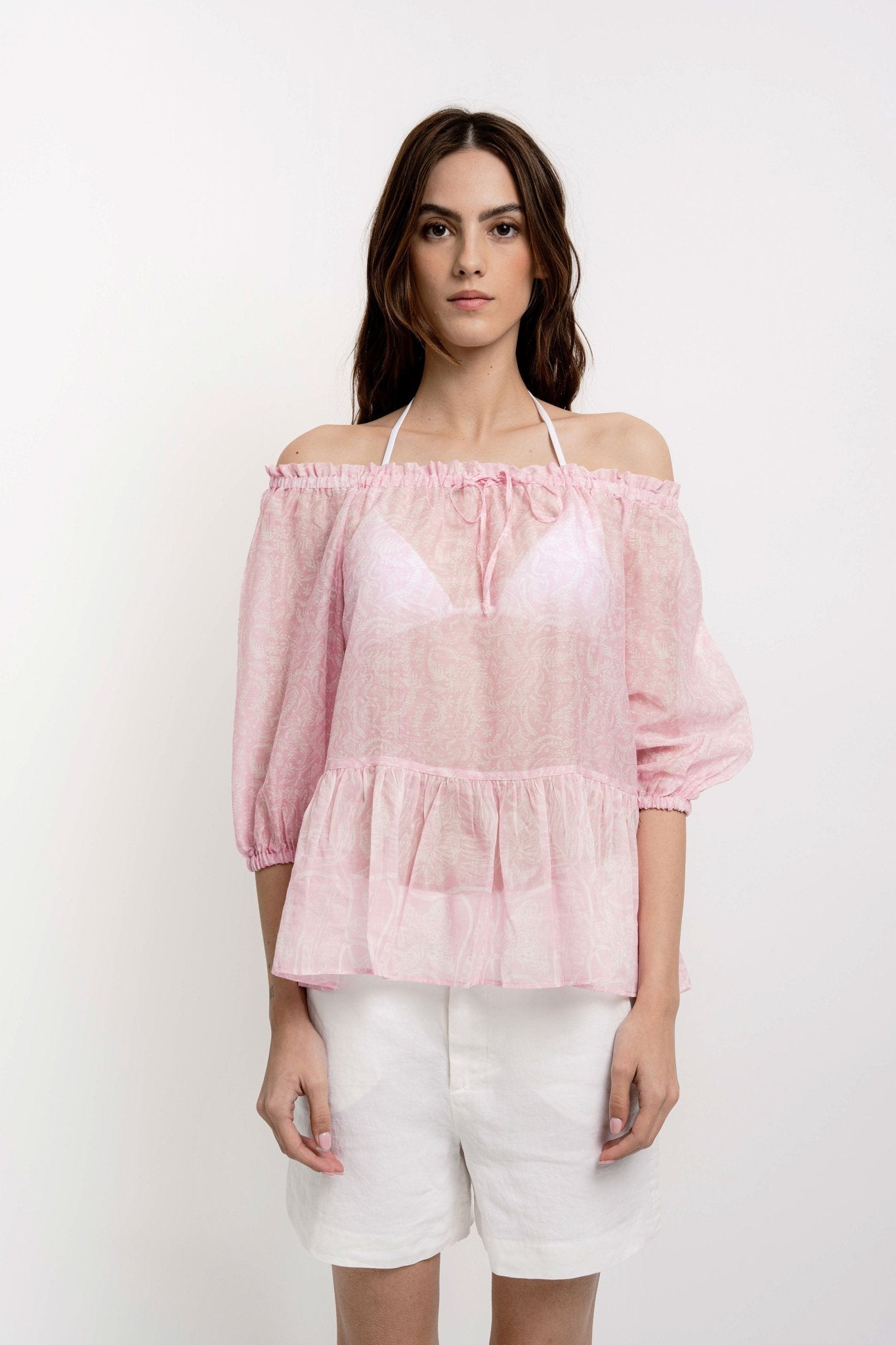 CHRISTY Round Collar Shirt Silky Cotton VM Print - Shirts - Jacques Zolty Saint Barths