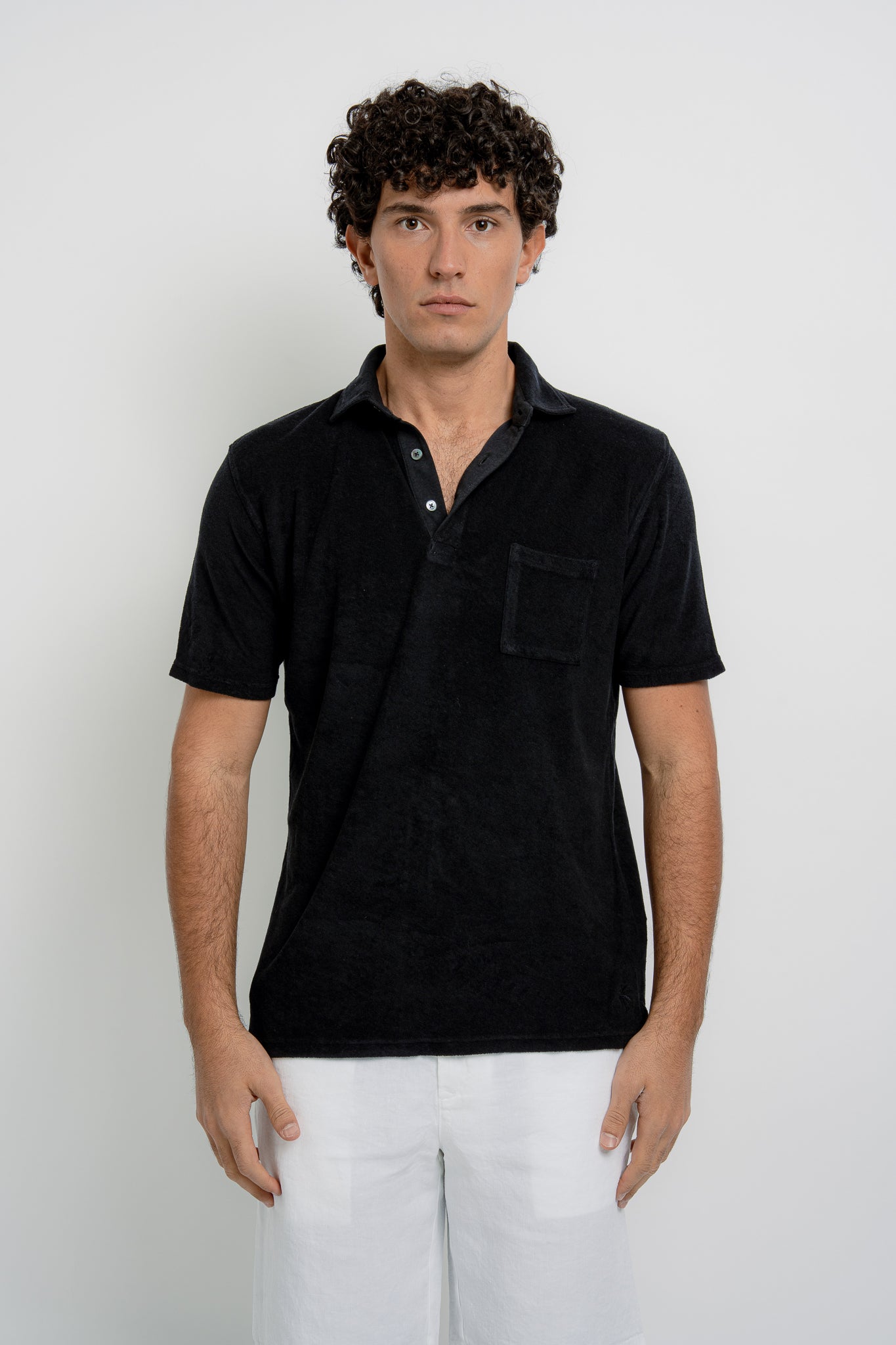 PIERRE Mens Terry Cotton Polo Solid Colors