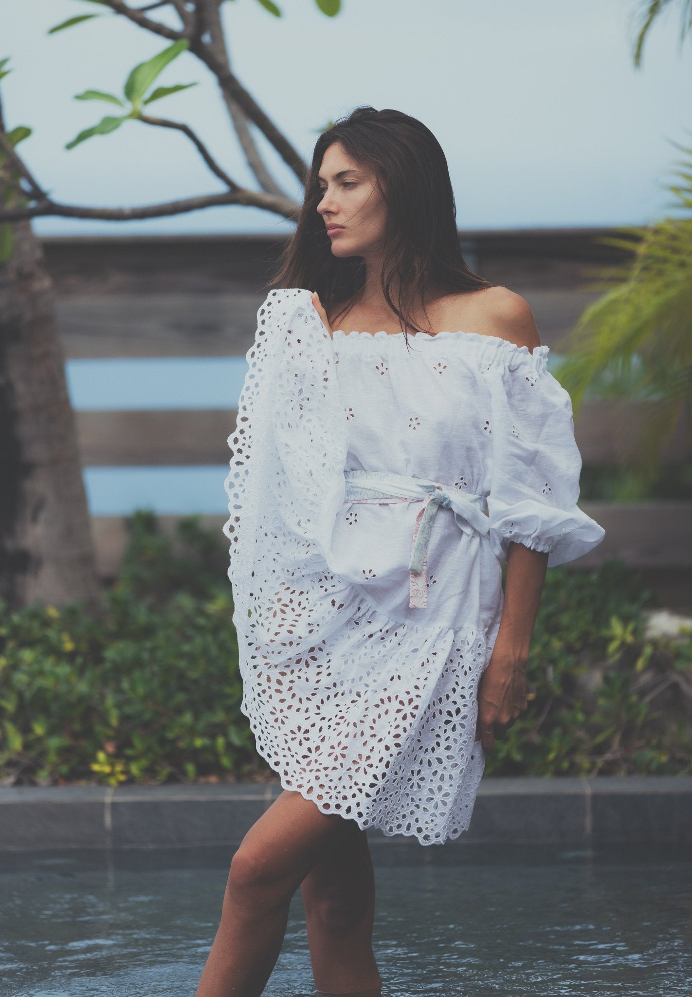 Giselle Short Dress Linen Broderie - Dresses - Jacques Zolty Saint Barths