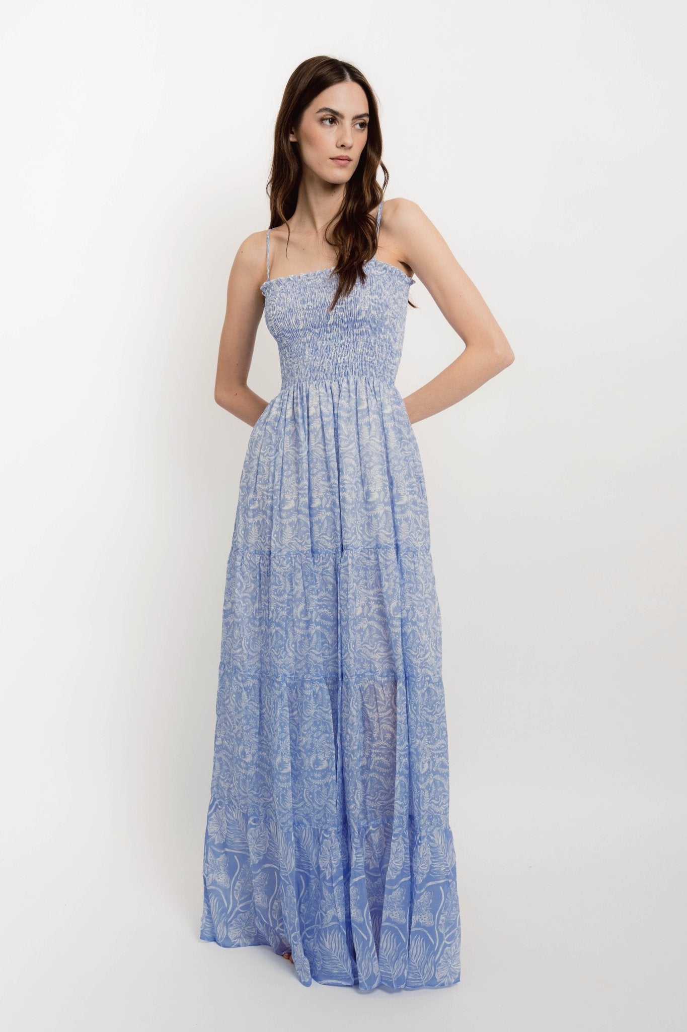 IRENE Long Strap Dress Silky Cotton VM Print - Dresses - Jacques Zolty Saint Barths