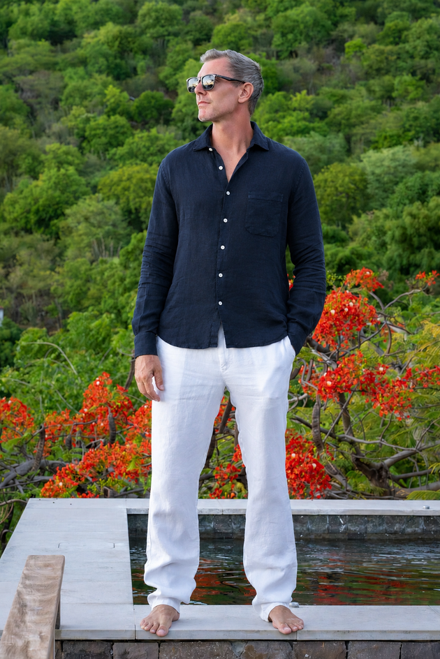 Jacques Linen Shirt (Pocket) in Navy