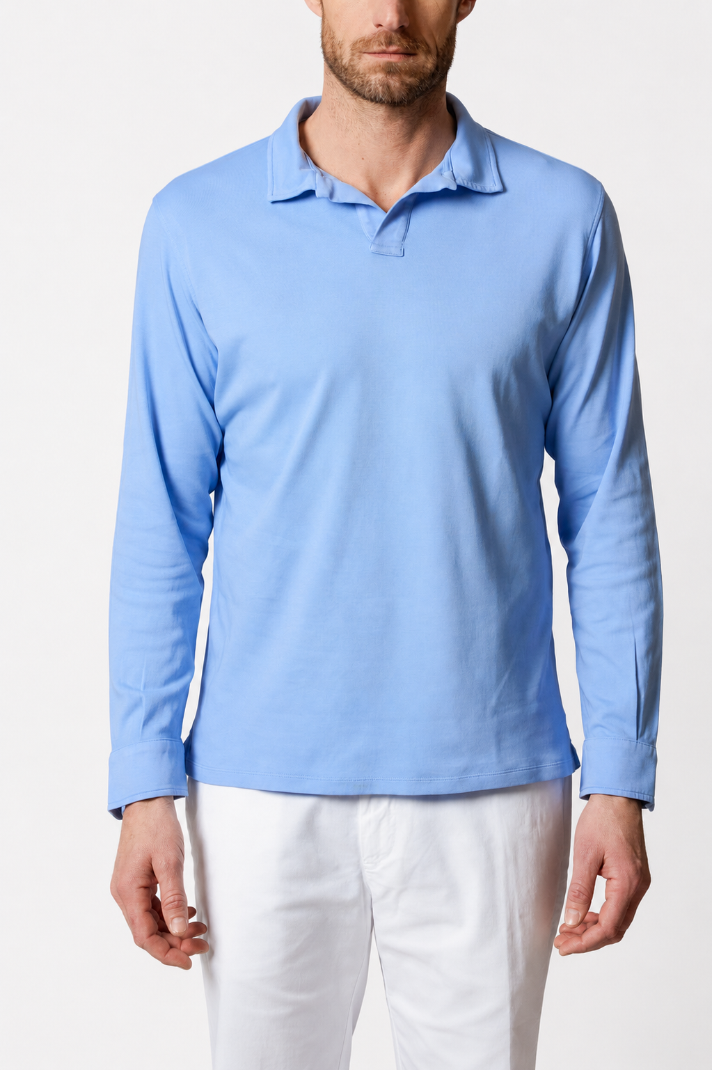 Paul Cotton Polo Long Sleeve in Sky Blue