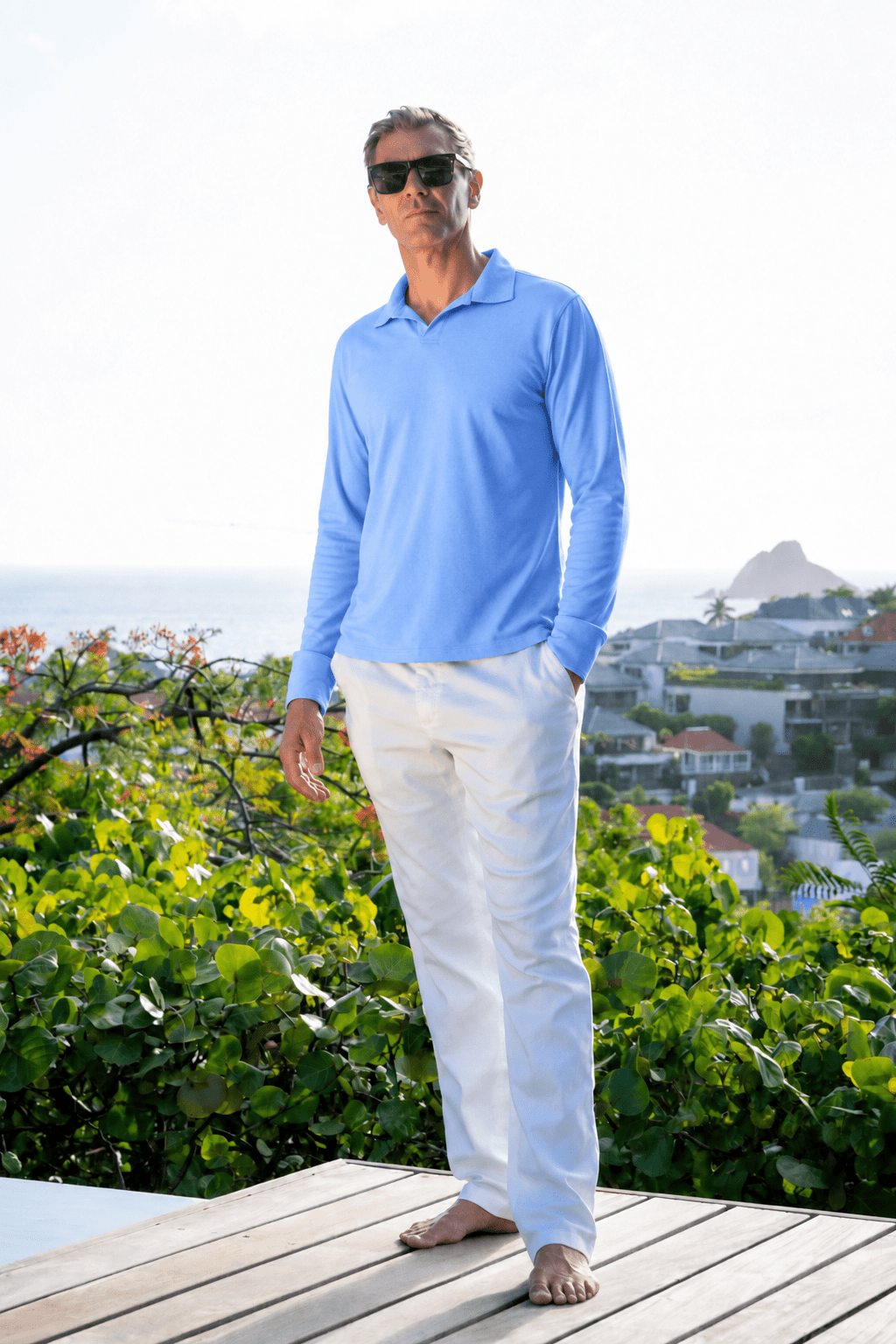 Paul Cotton Polo Long Sleeve in Sky Blue - Polos - Jacques Zolty Saint Barths