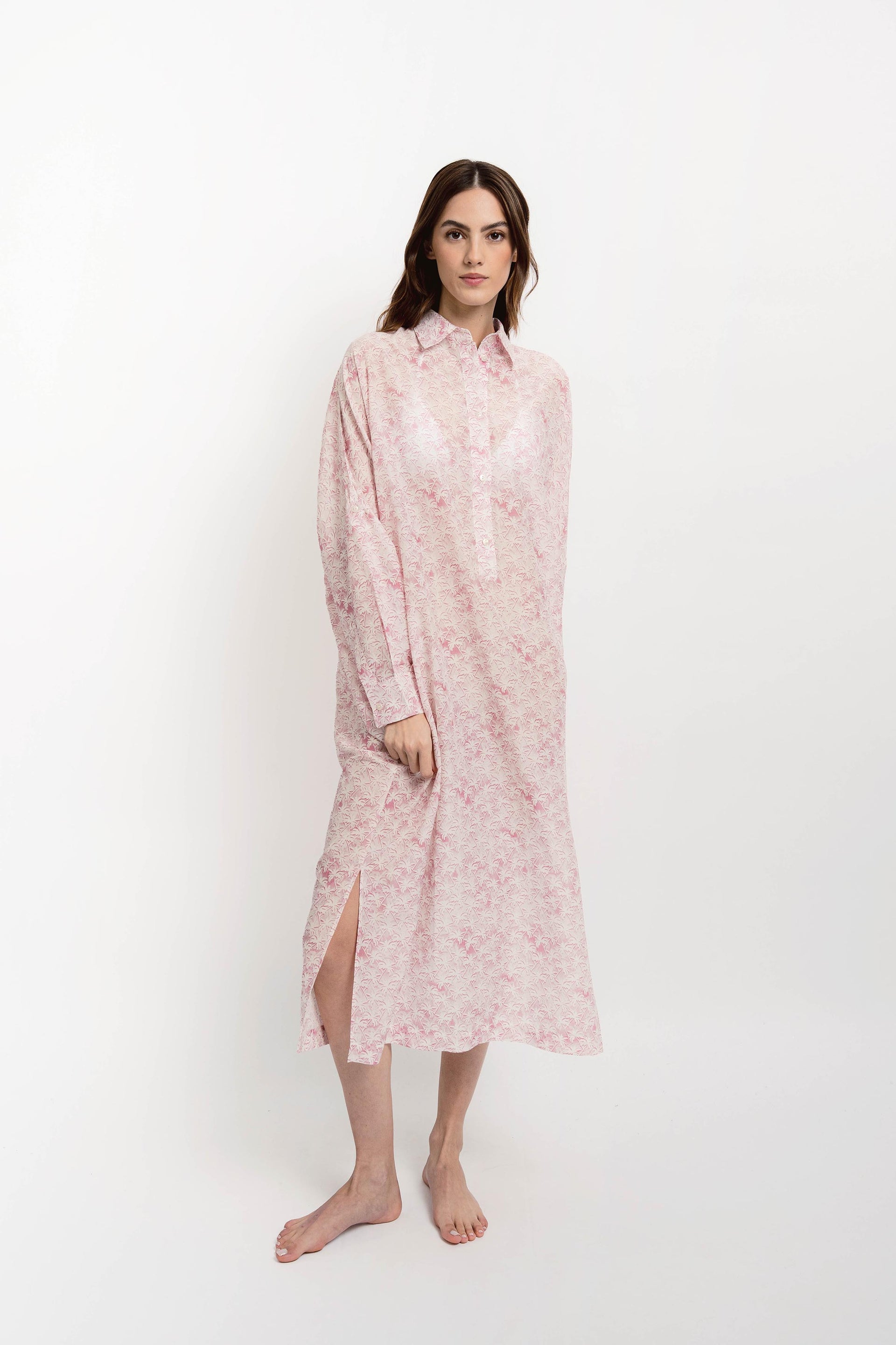 KATE Womens Long Shirt Dress Palms Print