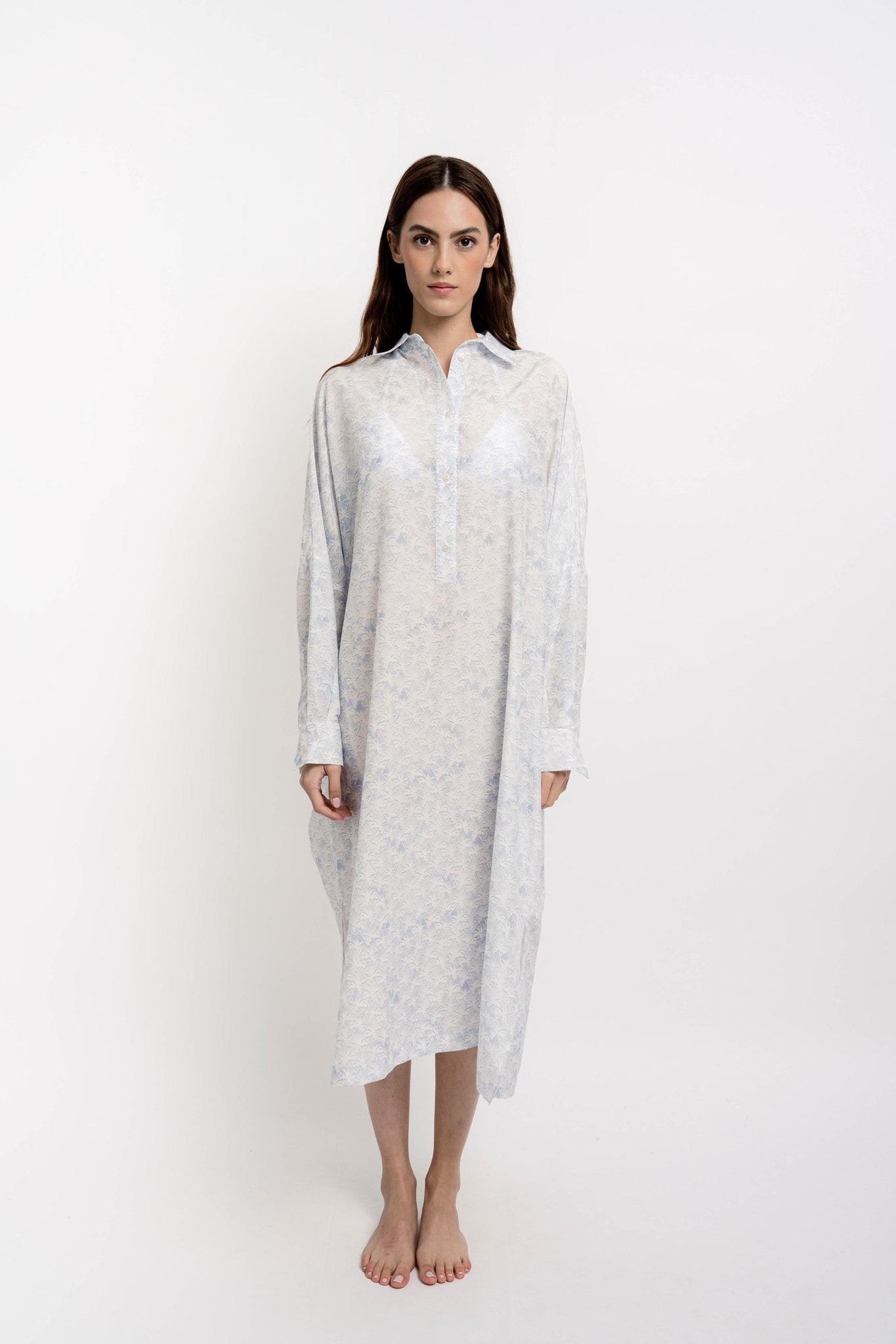 KATE Long Shirt Dress Palms Print - Dresses - Jacques Zolty Saint Barths