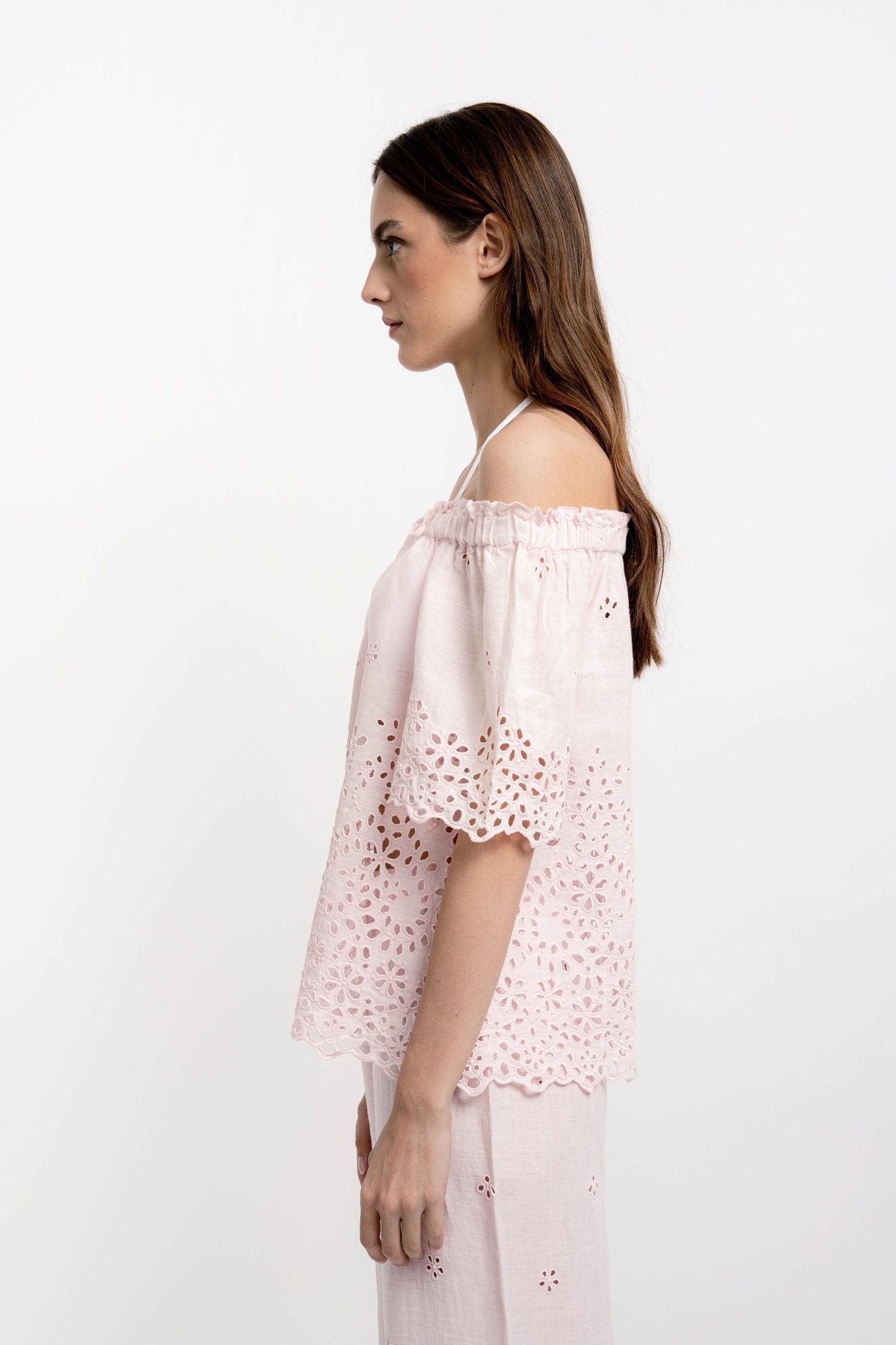 CHRISTY Round Collar Shirt Broidery Linen - Shirts - Jacques Zolty Saint Barths