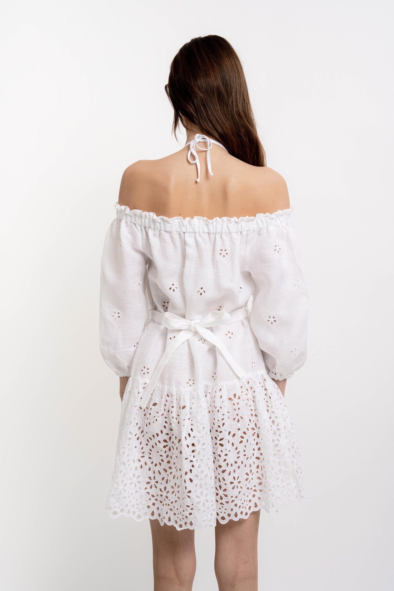 GISELLE Women's Short Dress Linen Broderie White - Dresses - Jacques Zolty Saint Barths