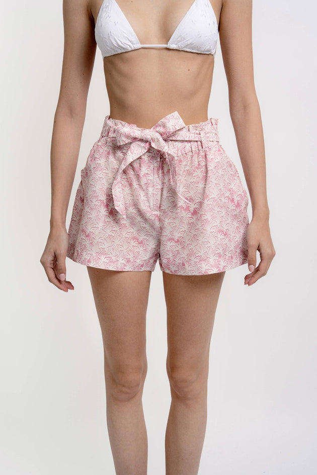 NOEMI Belted Shorts Palms Print - Shorts - Jacques Zolty Saint Barths