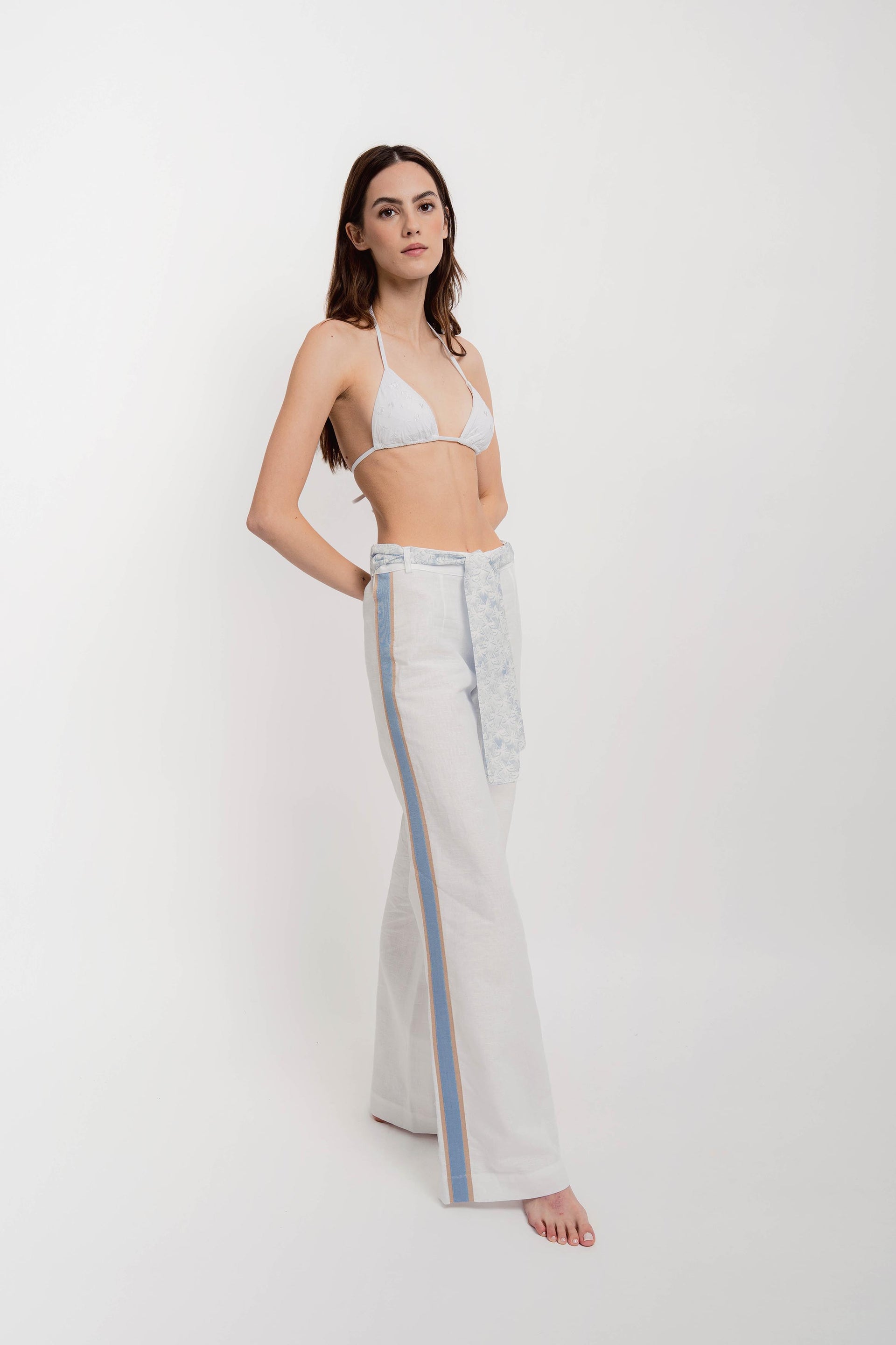 KEYLA Womens Striped Trousers Linen