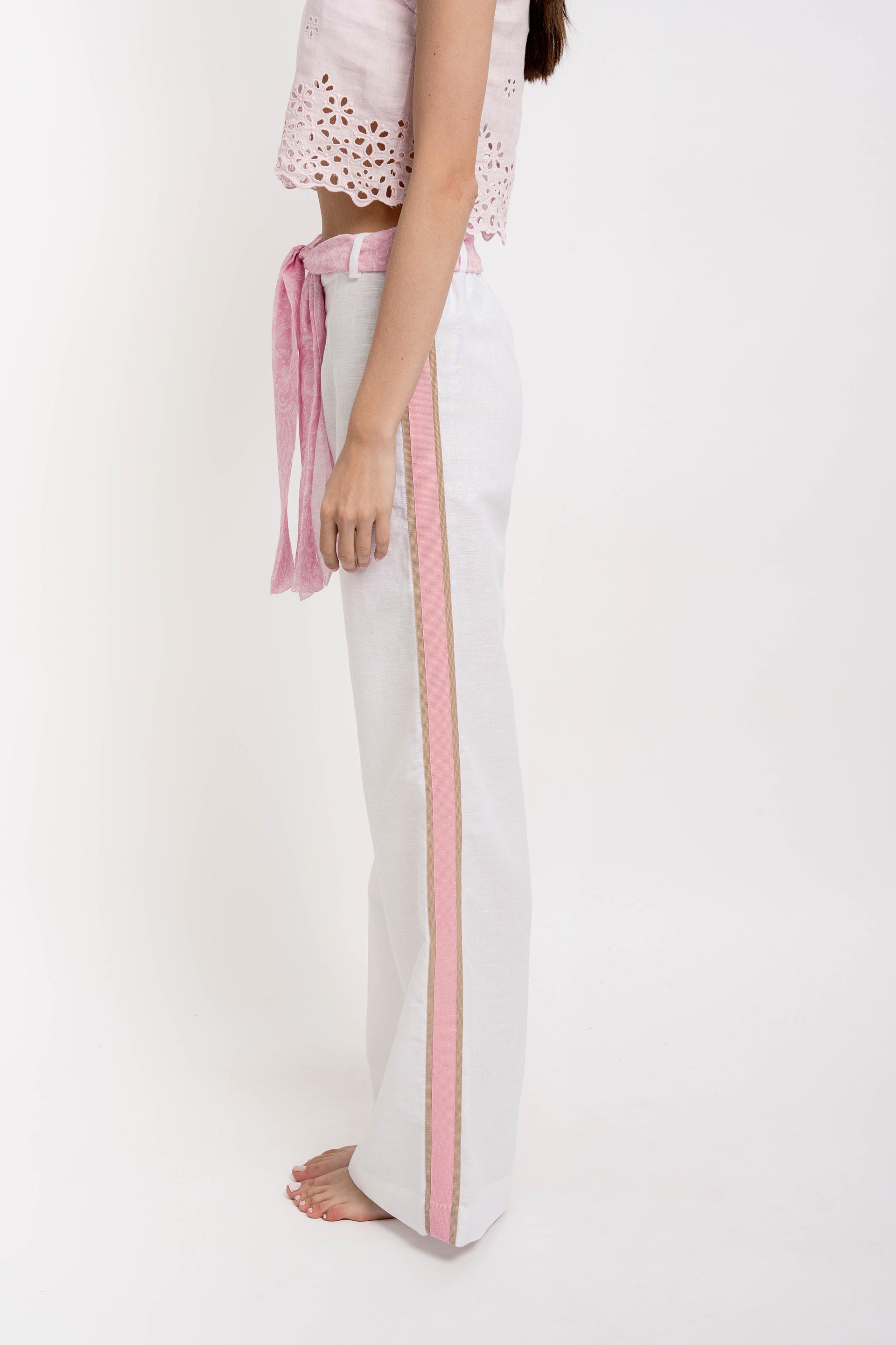KEYLA Womens Striped Trousers Linen