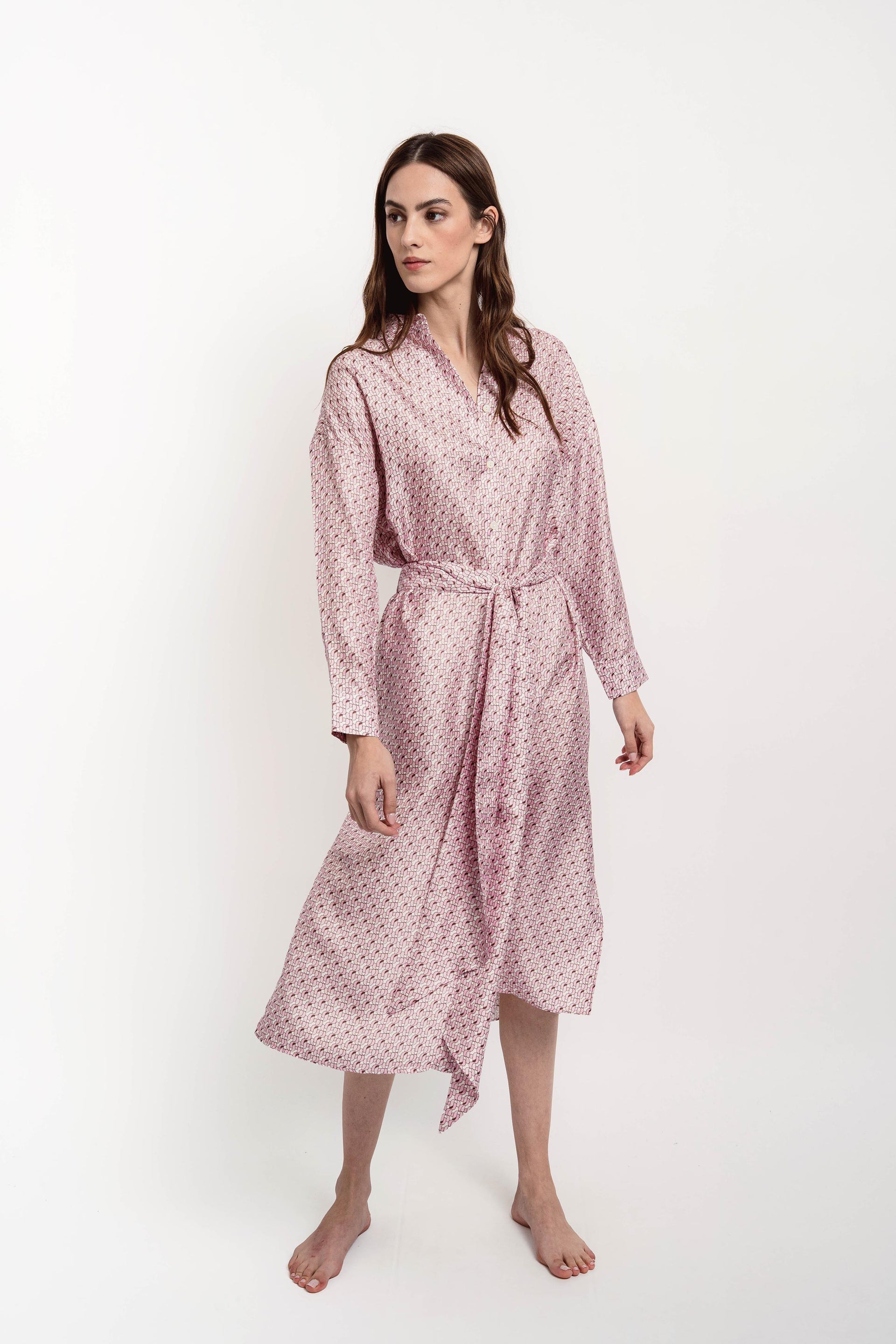 Tanya Silk Long Shirt Dress JZ print