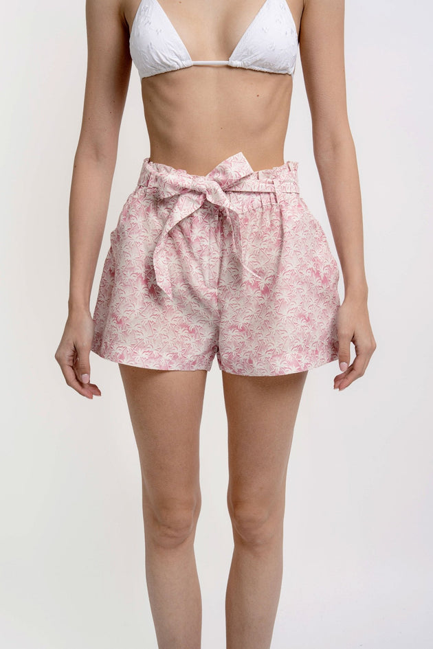 NOEMI Belted Shorts Linen Palms Print - Shorts - Jacques Zolty Saint Barths