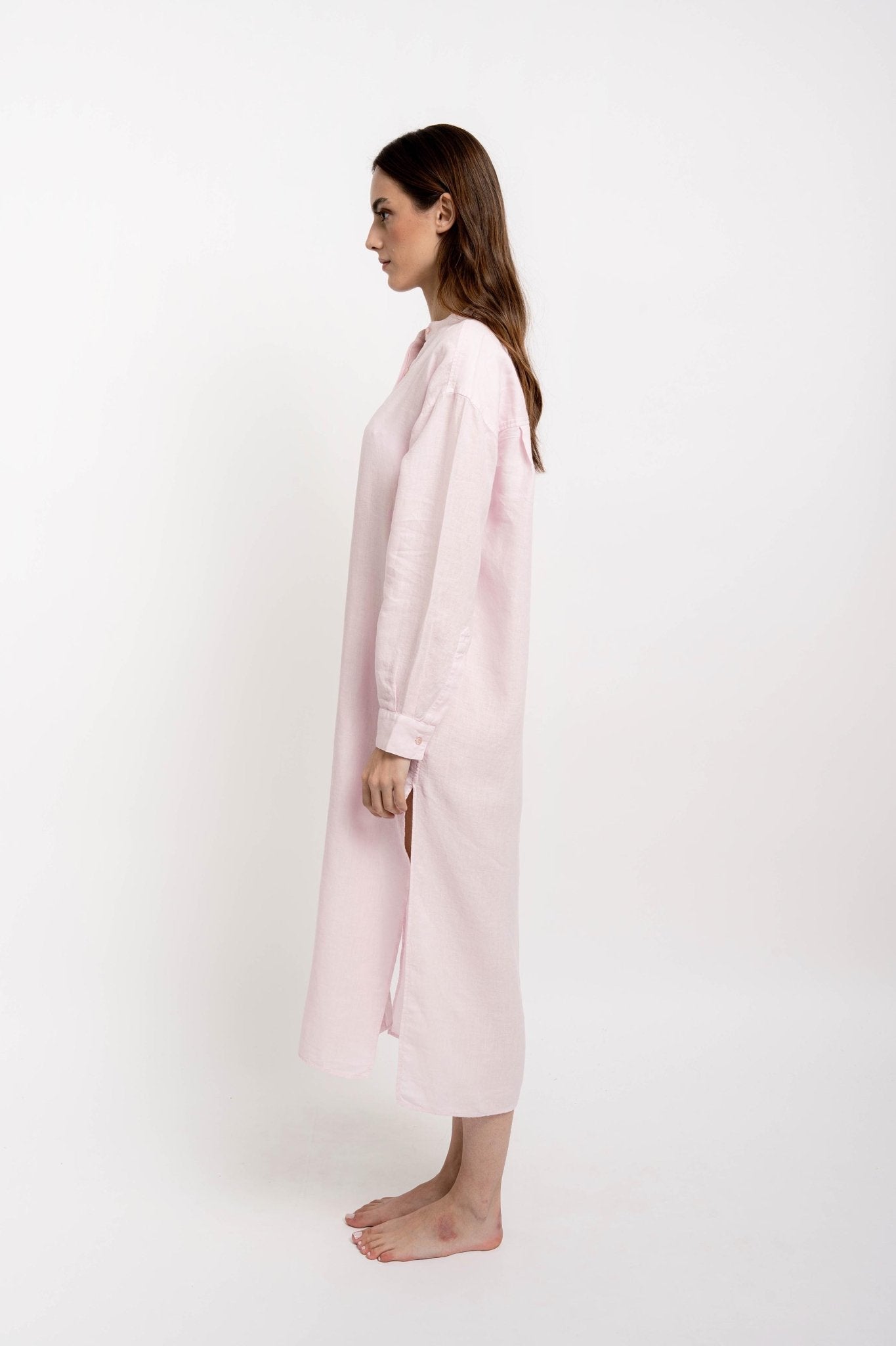 KATE Long Shirt Dress Linen Pink - Dresses - Jacques Zolty Saint Barths
