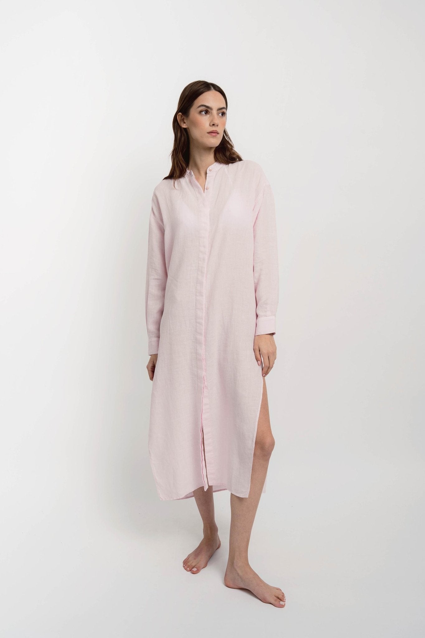 KATE Long Shirt Dress Linen Pink - Dresses - Jacques Zolty Saint Barths