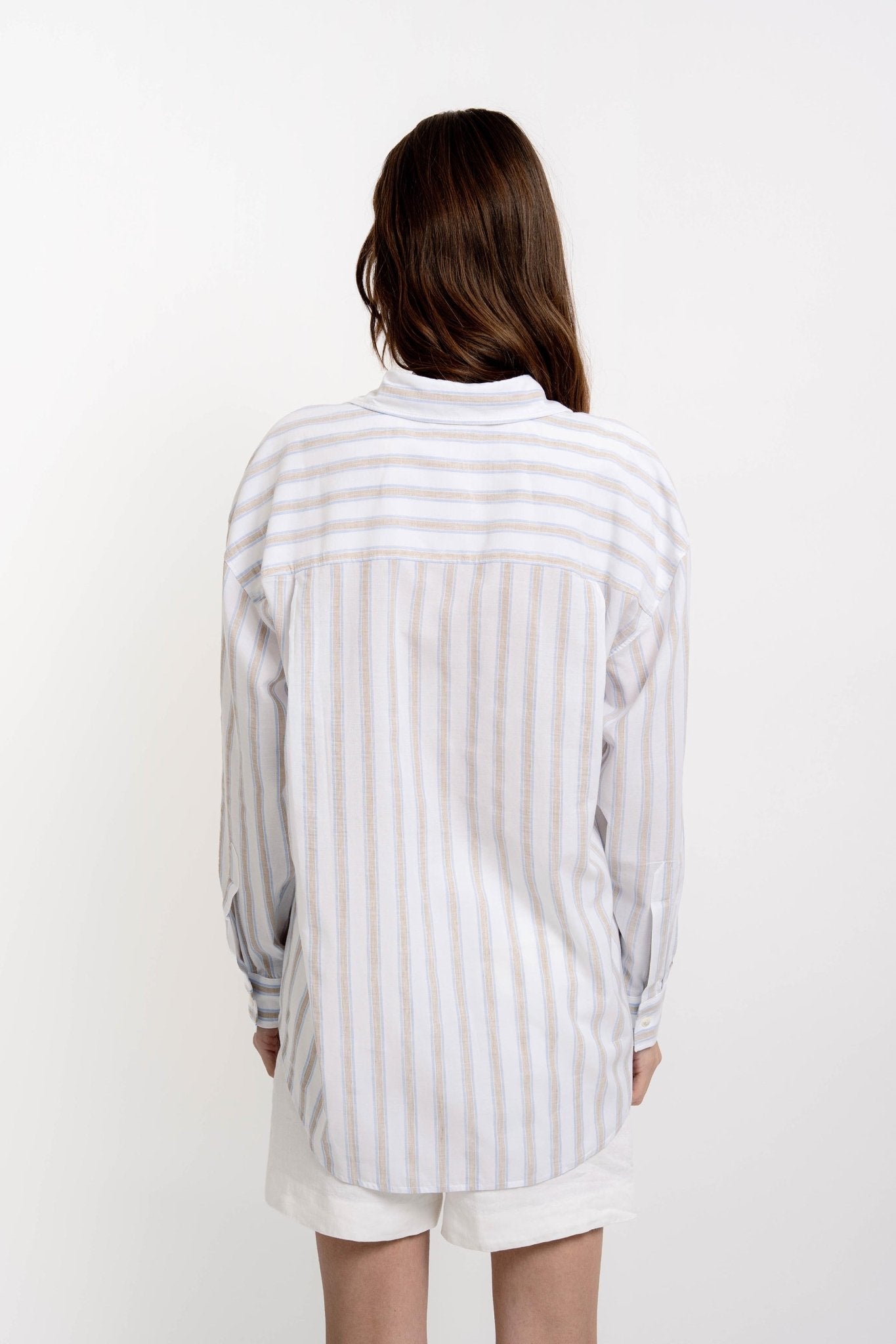 VICKY Striped Boyfriend Shirt White Sand/Pink/Blue - Shirts - Jacques Zolty Saint Barths