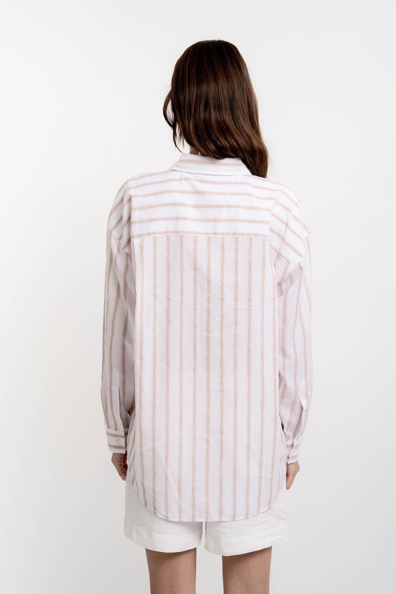 VICKY Striped Boyfriend Shirt White Sand/Pink/Blue - Shirts - Jacques Zolty Saint Barths