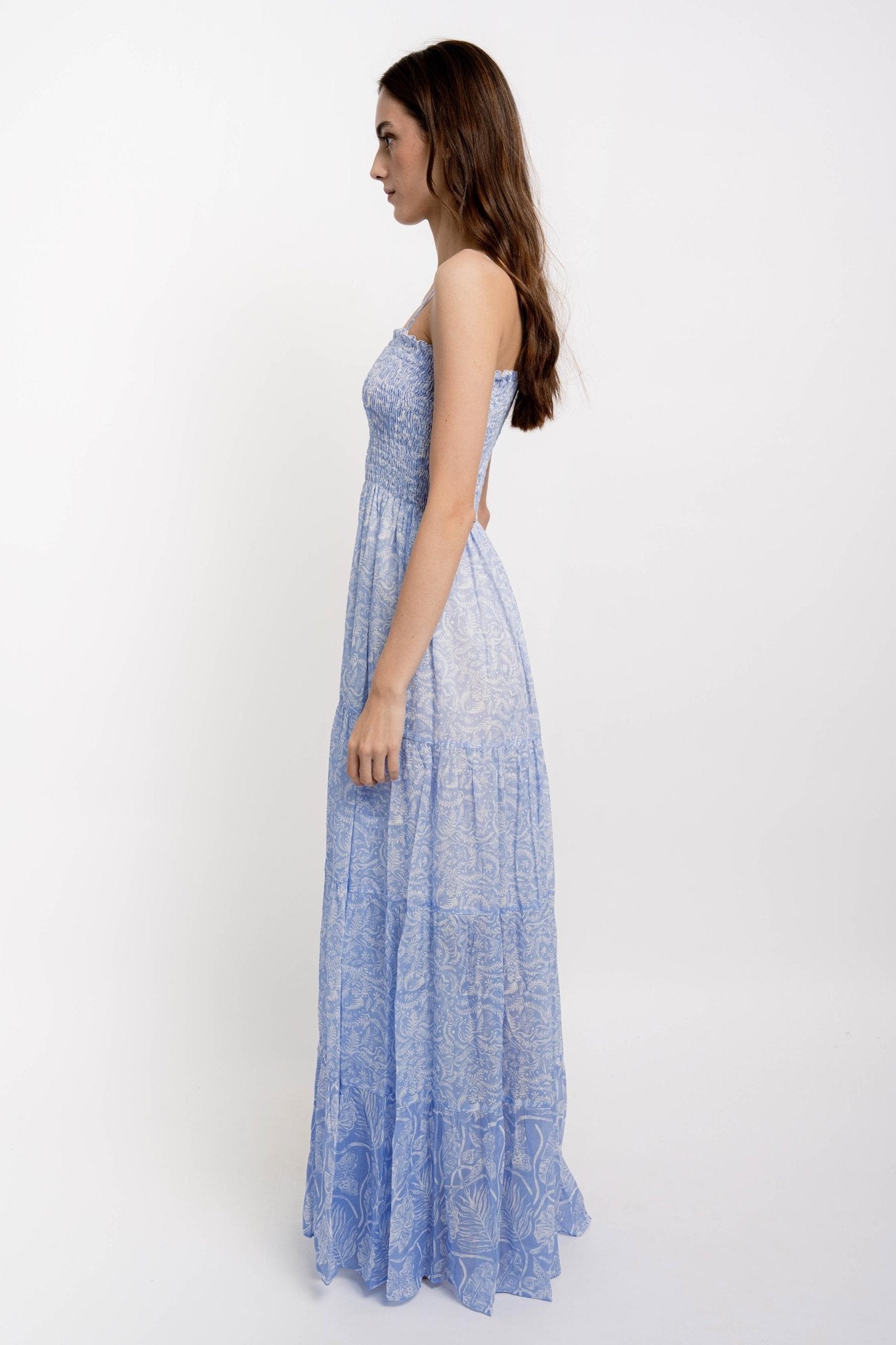 IRENE Long Strap Dress Silky Cotton VM Print - Dresses - Jacques Zolty Saint Barths
